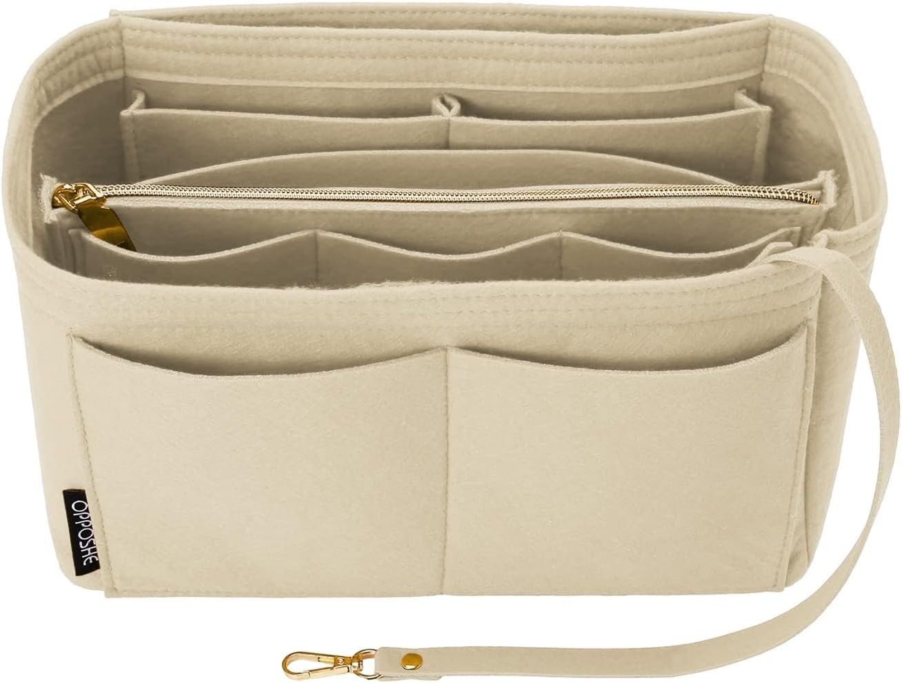 OPPOSHE Purse Organizer Insert for Handbags, Softened Felt Bag Insert Organizer for Tote, Compatible with LV, Coach, MK, Kate Spade, Goyard, Longchamp (Beige, Medium)