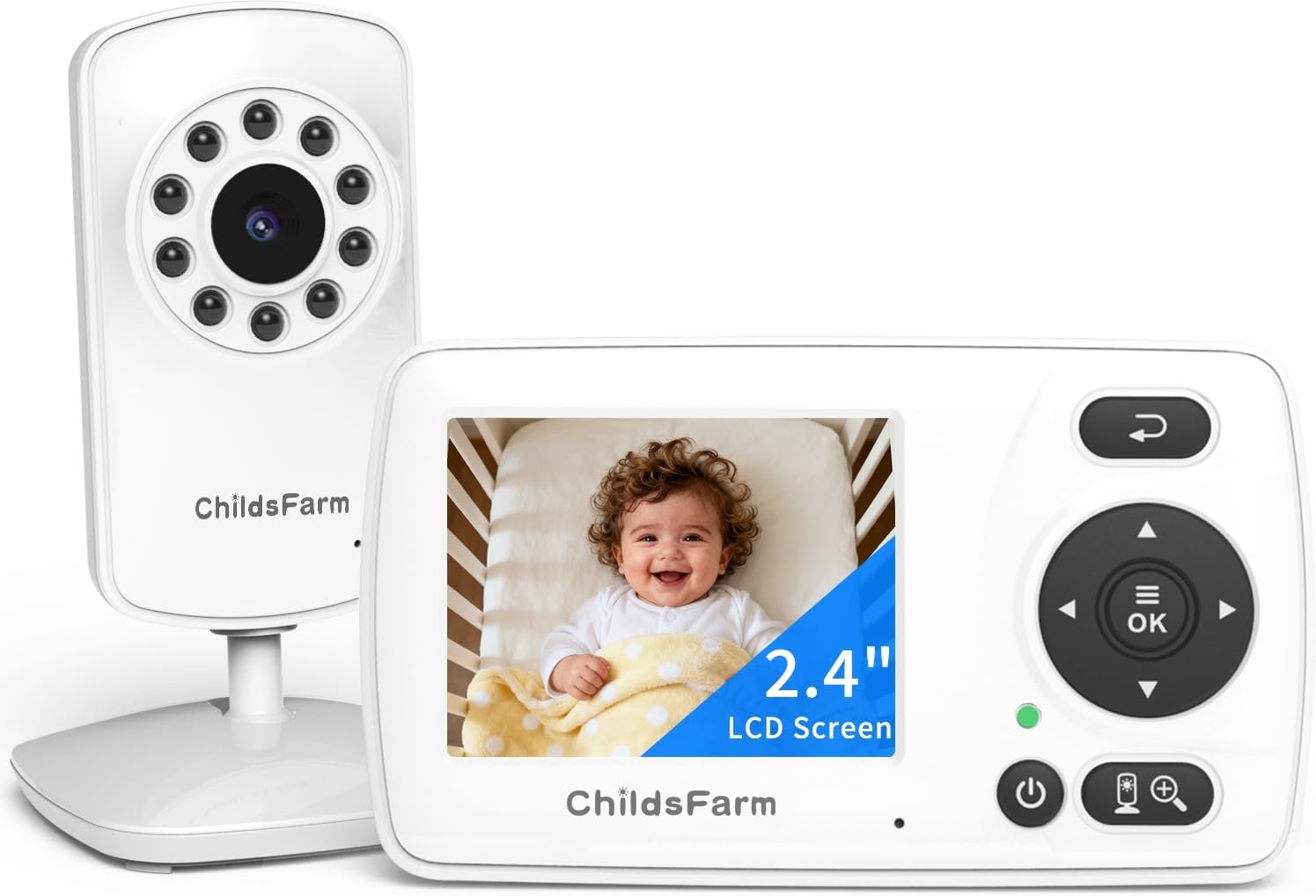 ChildsFarm Baby Essentials, Baby Monitor No WiFi, Portable Baby Monitor with 2.4″ LCD Screen,Clear Night Vision,VOX,Feeding Timer, Crying Detection, Plug & Play,1000ft Wireless Range,for New Parents
