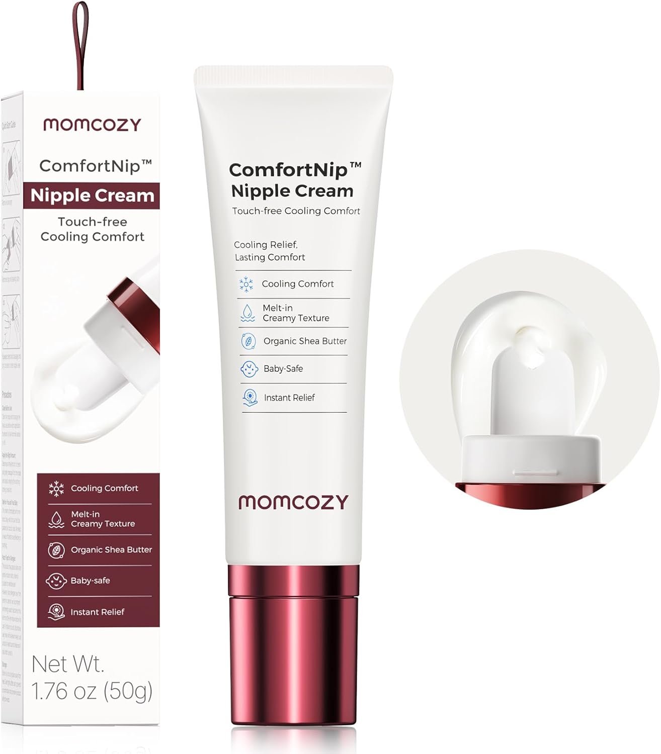 Momcozy Cooling Nipple Cream Safe for Nursing,Fast Relief with Cooling Ceramic Applicator for Cracked Nipples & Dry Skin, No Lanolin Nipple Butter,Plant-Based Formula, Breastfeeding Essentials, 1.76oz