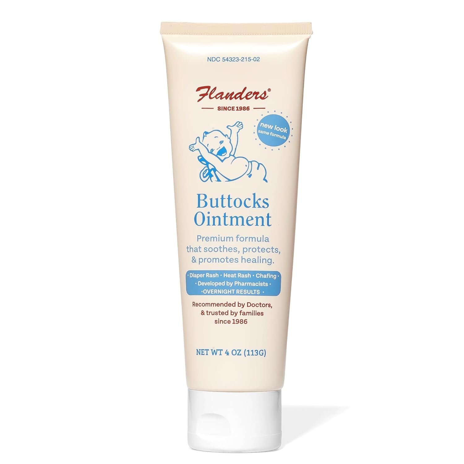 Flanders Buttocks Ointment – Zinc Oxide Diaper Rash Cream, 4oz Tube, Thick Barrier Paste for Baby & Adult Skin, Heat Rash, Chafing & Irritation Relief