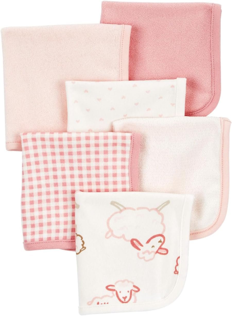Carter’s 6-Pack Washcloths (Pink/Ivory)