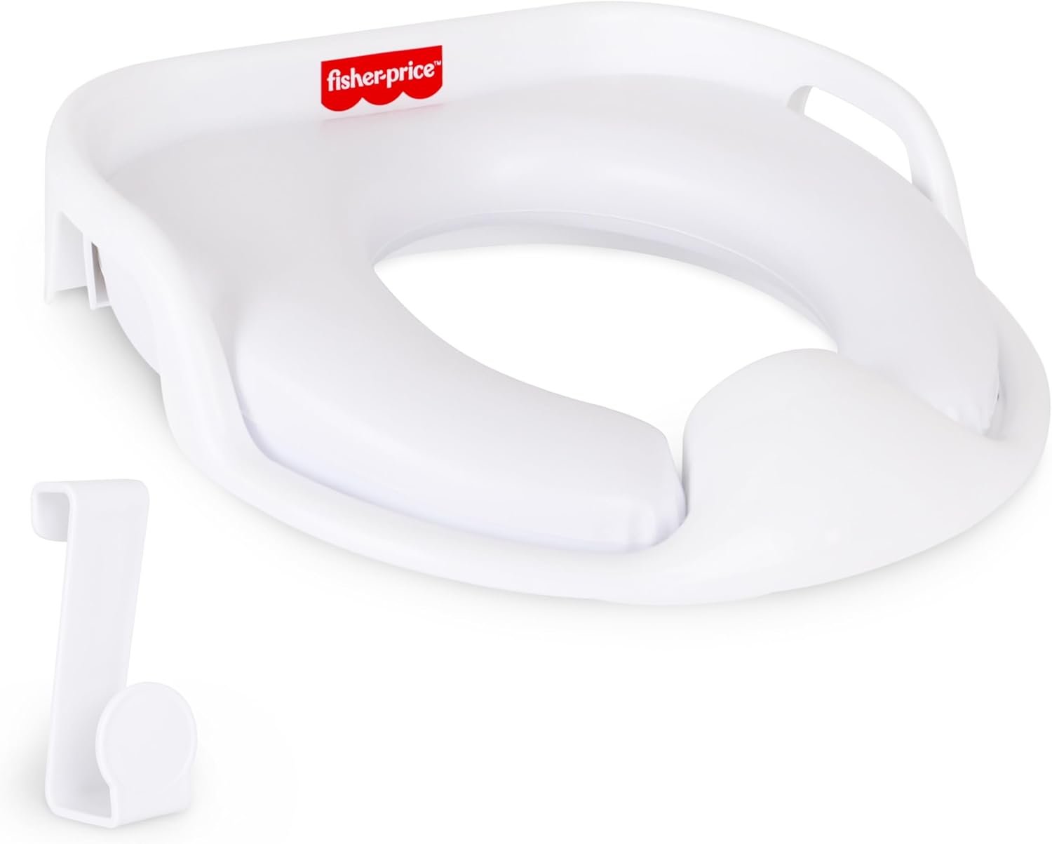 Fisher-Price™ Ready & Steady Potty Seat – Deluxe Soft Padded Potty Ring with Handles, Splash Guard, and Storage Hook for Toddlers Potty Training, White