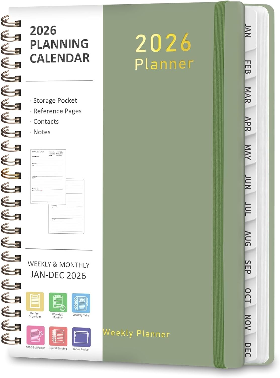 2026 Planner, Weekly and Monthly Calendar Academic Planner, Jan 2026 – Dec 2026, Planning Agenda Book for Desk Accessories and School Supplies – A5 (6.3” x 8.5”)