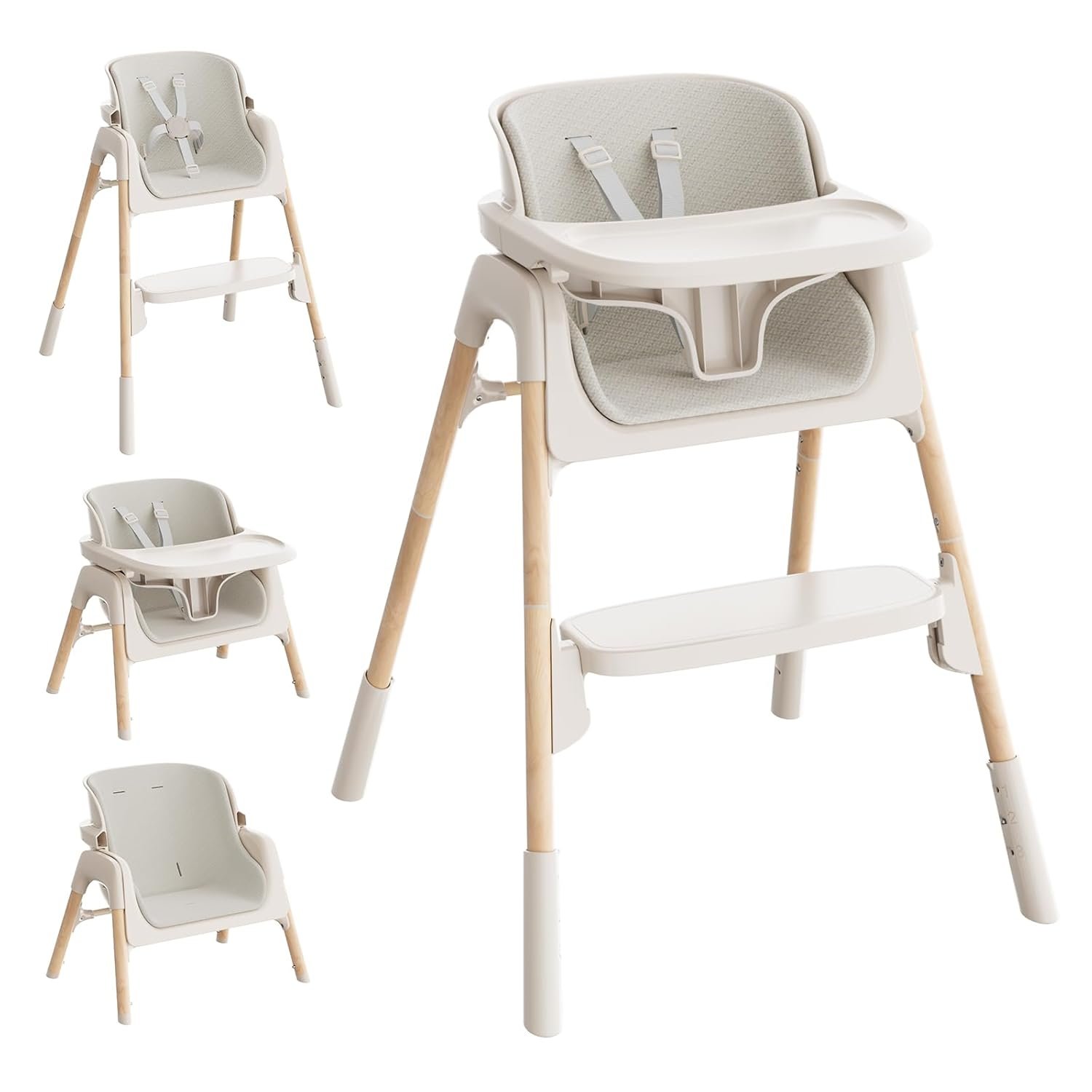 Mloong High Chair for Babies and Toddlers – Adjustable 4-in-1 Baby High Chairs with Dishwasher Tray, Easy Clean Highchair, Beige