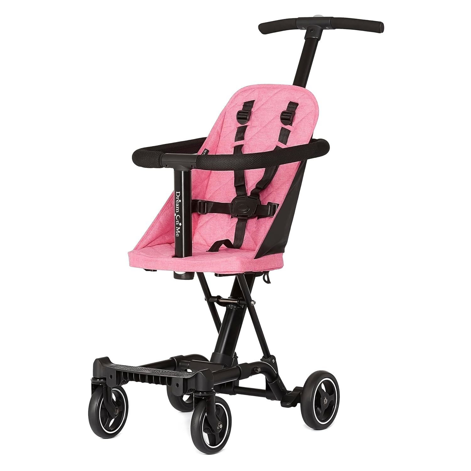 Dream On Me Coast Rider Travel Stroller, Lightweight & Compact Baby Stroller, Theme Park Approved, Book-Folding Design, Adjustable Handle, Soft-Ride Wheels, Converts to Rider & Scooter – Pink