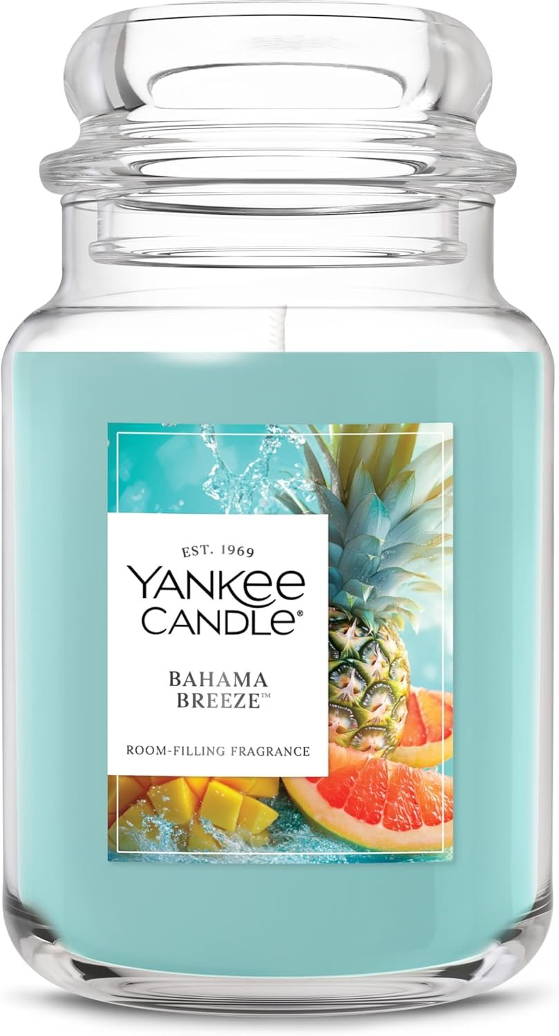 Yankee Candle Bahama Breeze, Scented Candle, 22oz Large Jar with up to 150 Hour Burn Time, Giftable, Birthdays