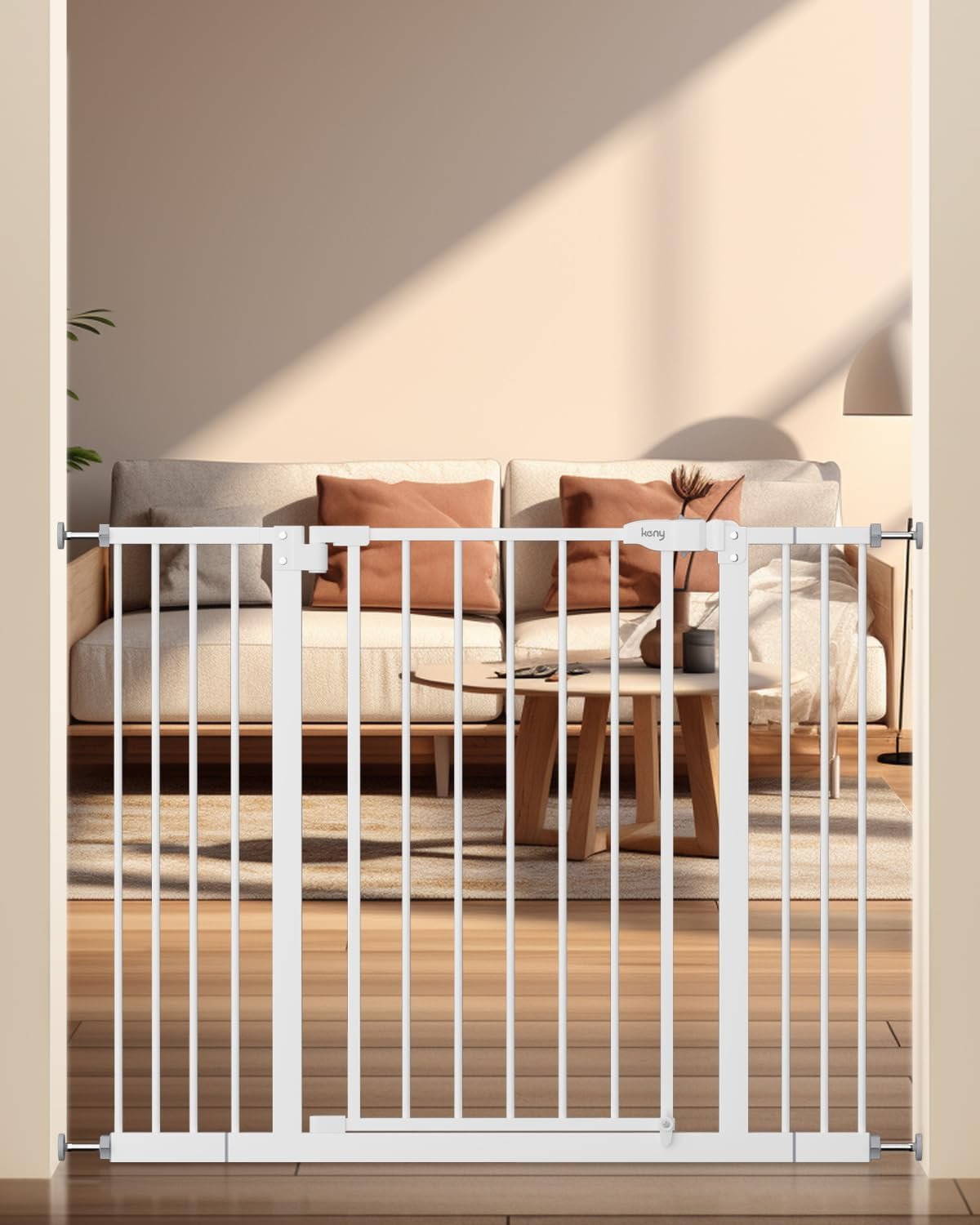 keny 29″-42.5″ Baby Gate for Stairs, Auto Close Safety Dog Gate, Pressure Mounted Easy Walk Through Pet Gate for Doorways, Durable Stair Gate, 30″ Tall, White