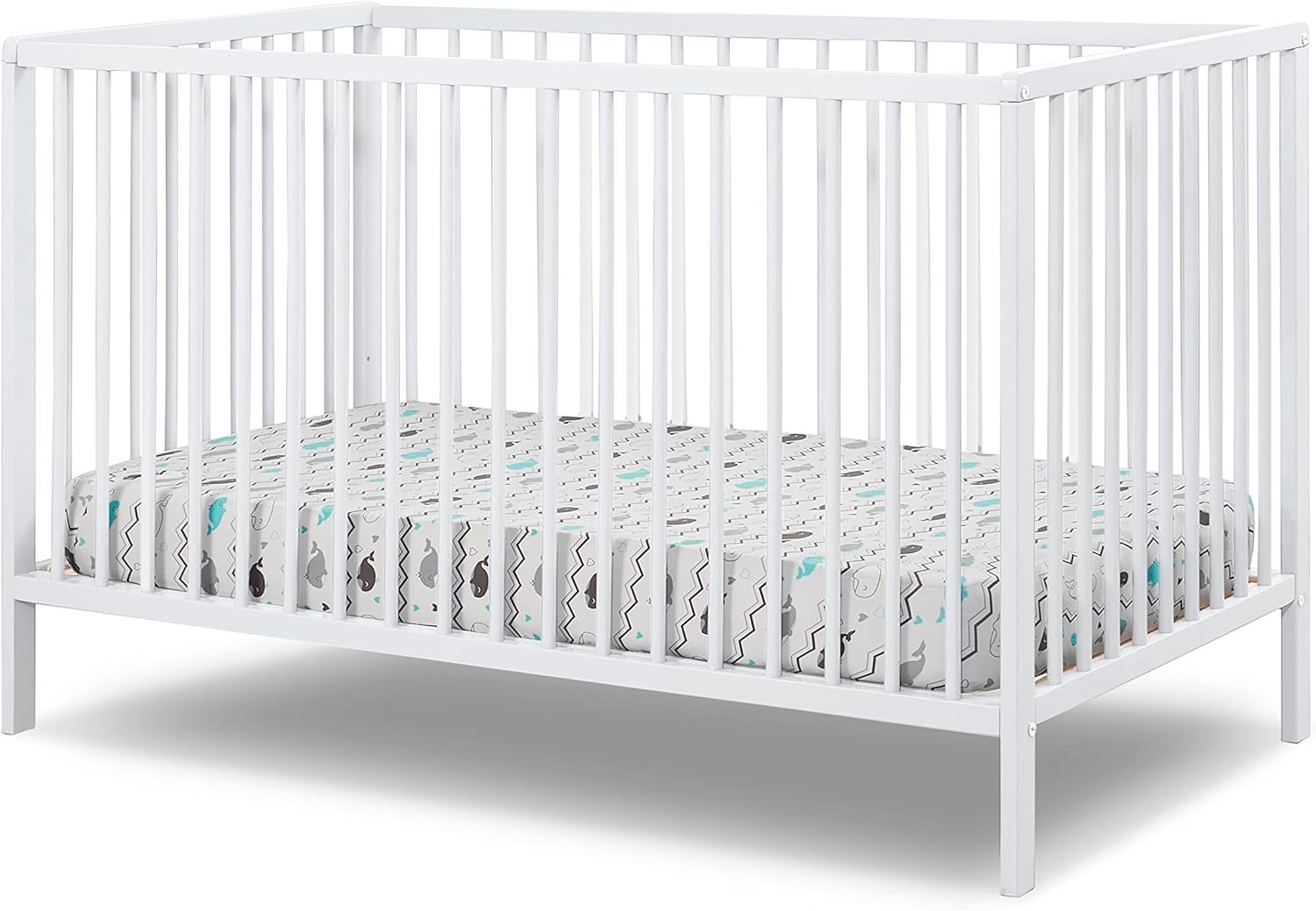 Sorelle Furniture Happy 3-in-1 Convertible Crib, Baby Crib to Toddler Bed, Sustainable Beech Wood, Non-Toxic Finish, Simplistic Nursery Furniture – White