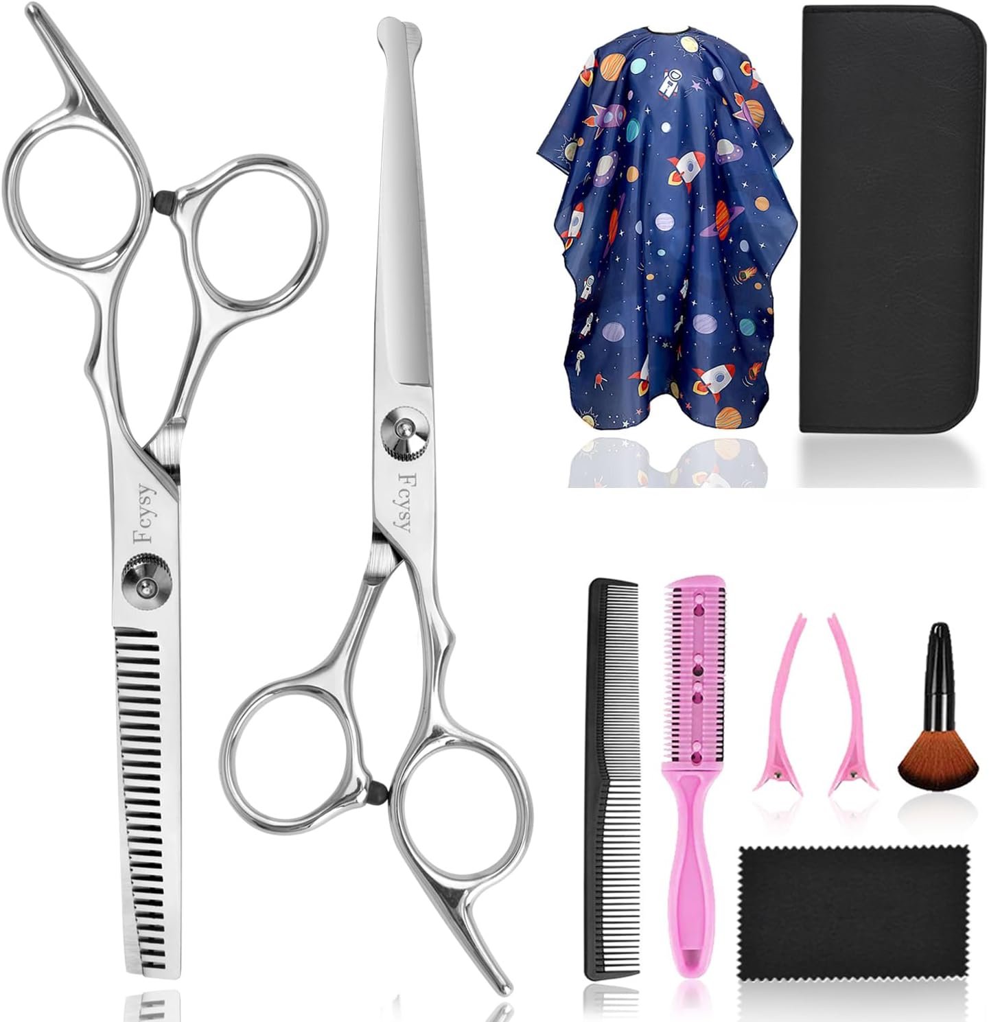 Hair Cutting Scissors Kit for Kids, Fcysy 6 in Children Safety Round Tip Haircut Trimming Scissors Thinning Shears Set, Barber Supplies for Toddlers, Boys & Girls Home Use Grooming Kit