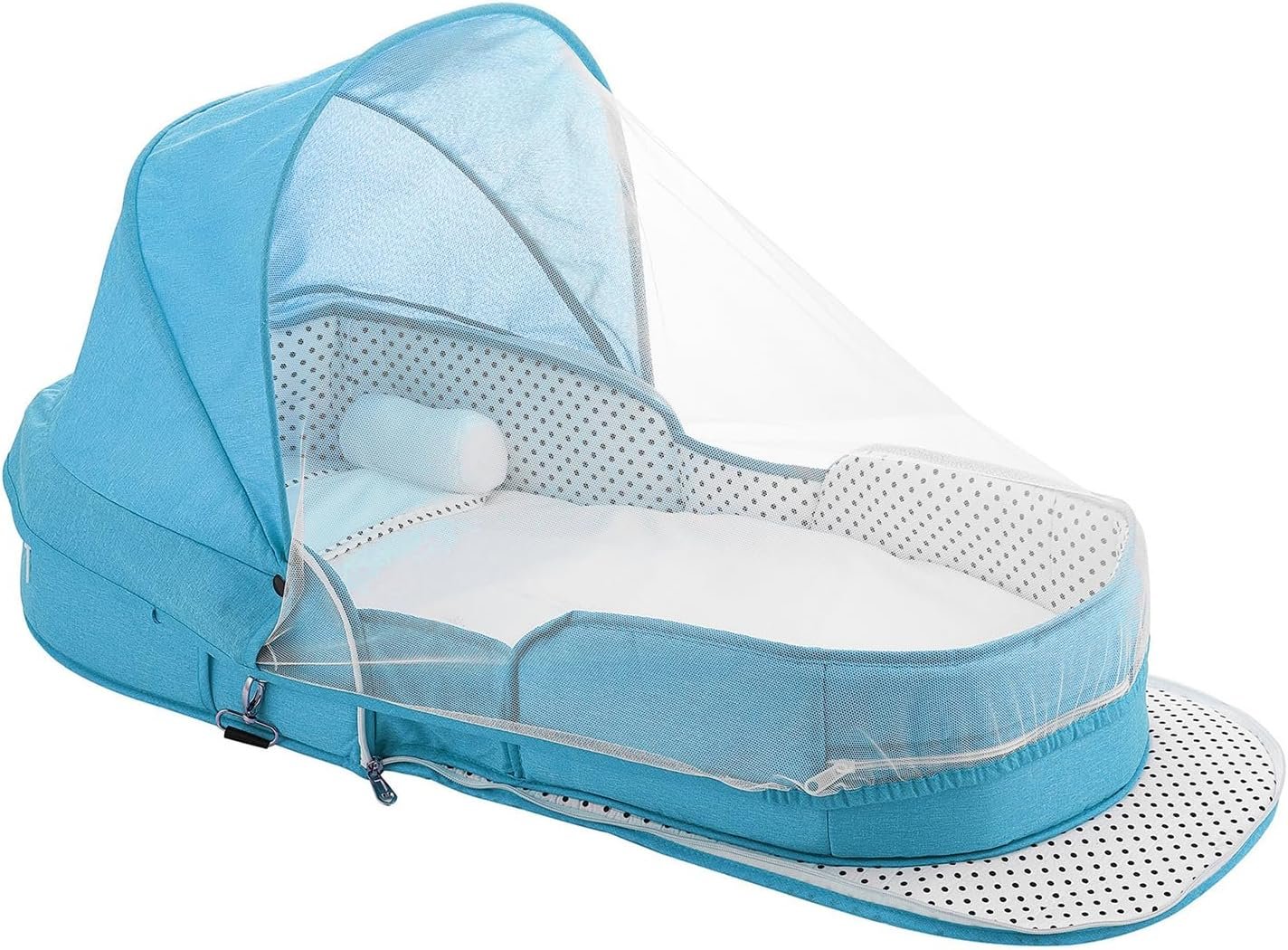 Baby Travel Bassinet Portable Bassinets, Foldable Carry Bag Bassinet Travel Crib, Lightweight Baby Lounger Pod Infant Bed with 2-1 Mosquito & Canopy (Blue)