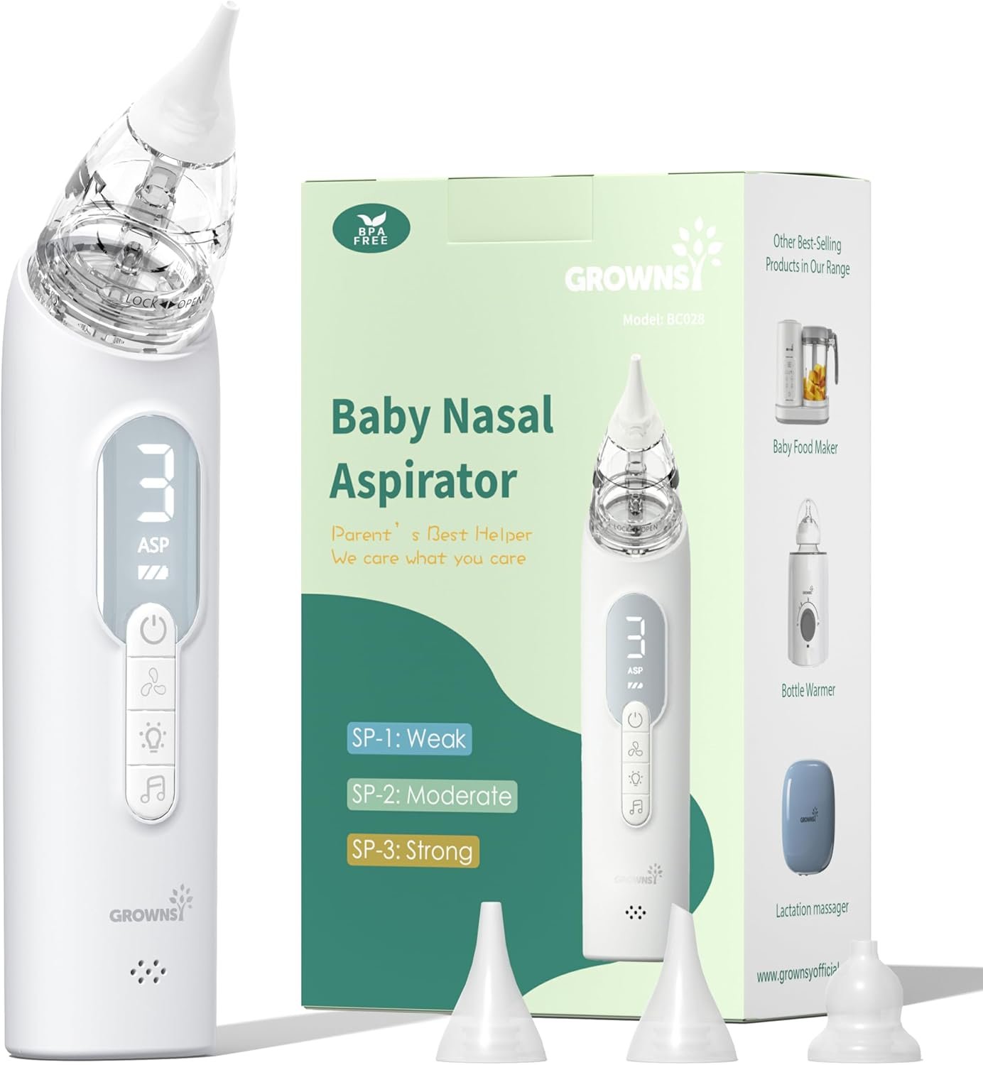 GROWNSY Upgrade Nasal Aspirator for Baby, Rechargeable Baby Nose Sucker, Electric Nose Suction for Baby