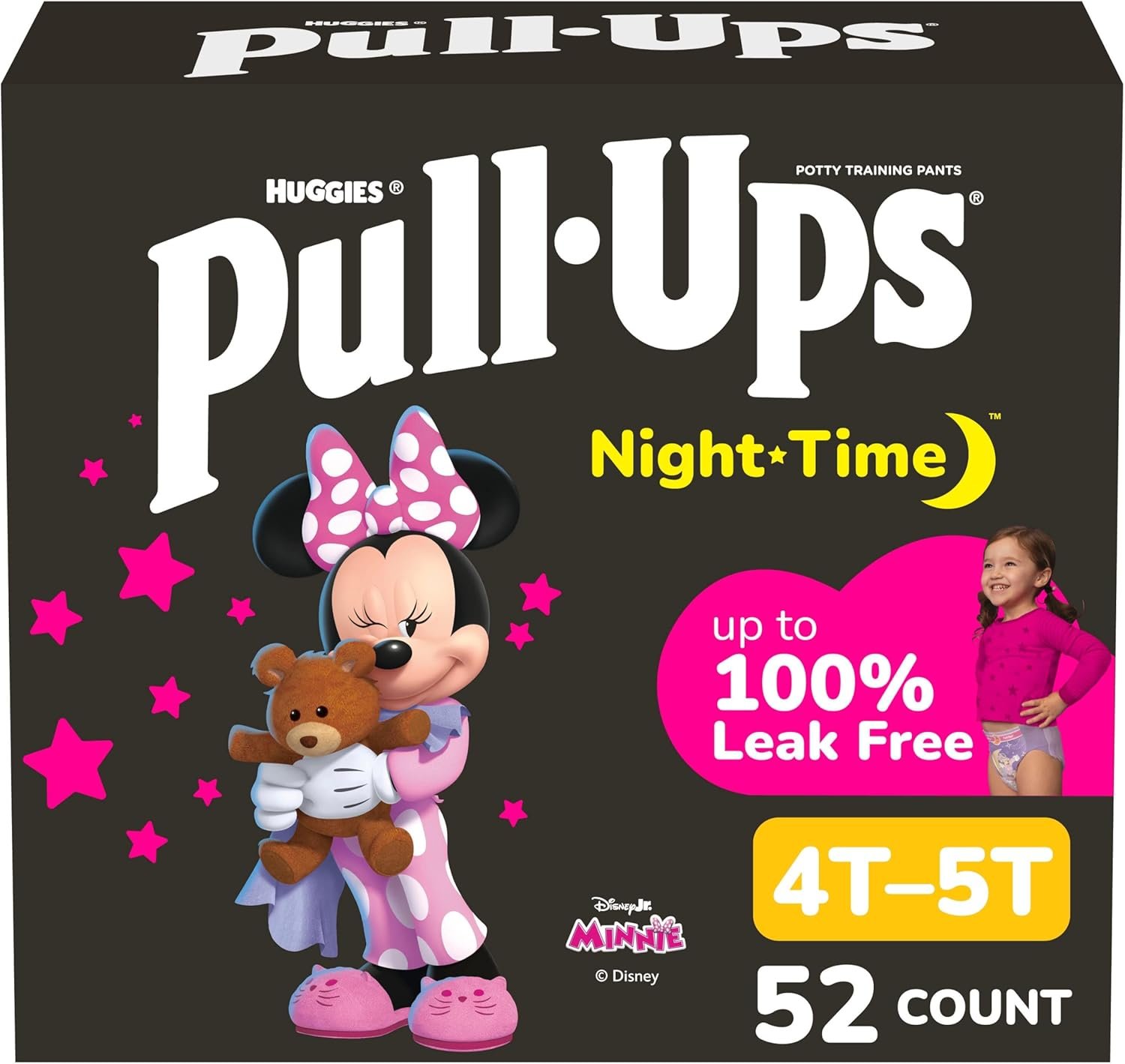 Pull-Ups Girls’ Night-Time Potty Training Pants, Size 4T-5T Overnight Training Underwear (38-50 lbs), 52 Ct