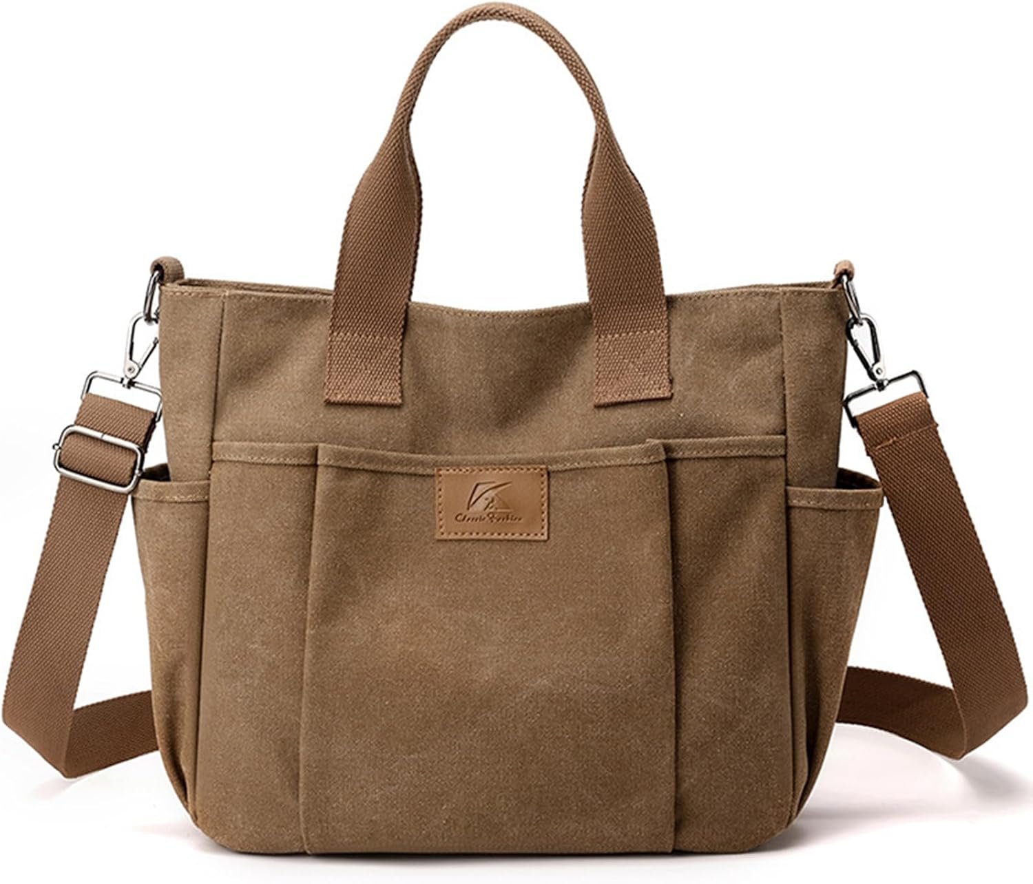 Women’s Canvas Tote Bag Lightweight Work Handbag Travel Crossbody Purse with Water Bottle Pocket