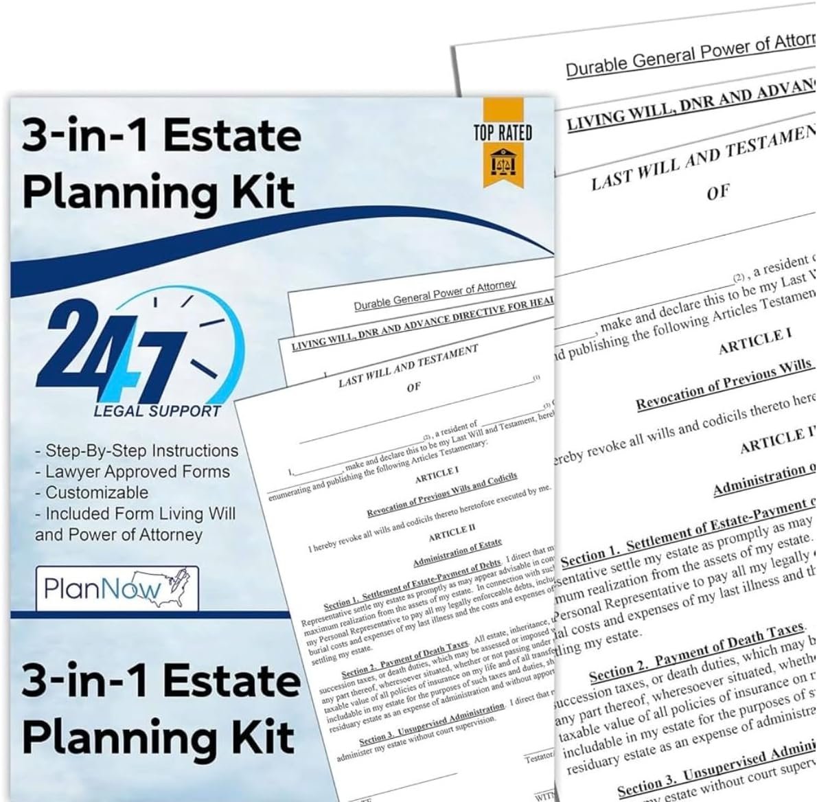 Estate Planning Kit Includes Last Will and Estate Kit, POA, Living Will and Medical POA and Detailed Instructions Live Legal Support
