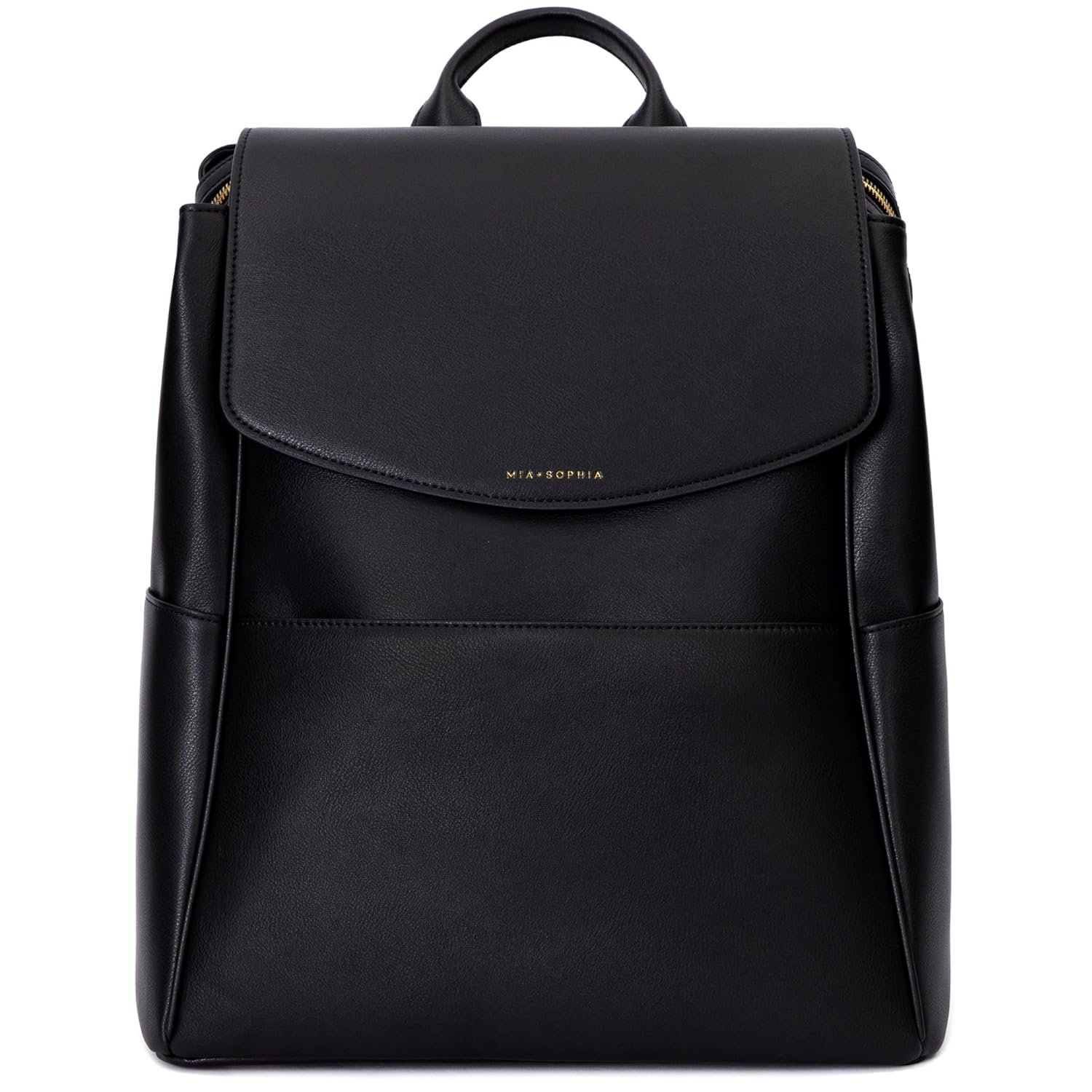 MIA + SOPHIA Leather Diaper Bag Backpack with USB Charging port, Changing Pad, Stroller Straps (Black Olivia)