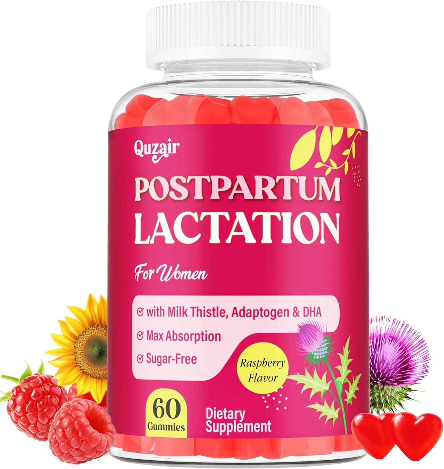 Lactation Supplement, Postpartum Lactation Support Gummies for Breastfeeding, with Milk Thistle and Postnatal Vitamins As Breast Milk Supply Booster, Recovery, Hair Growth, 60 Count Sugar Free & Vegan