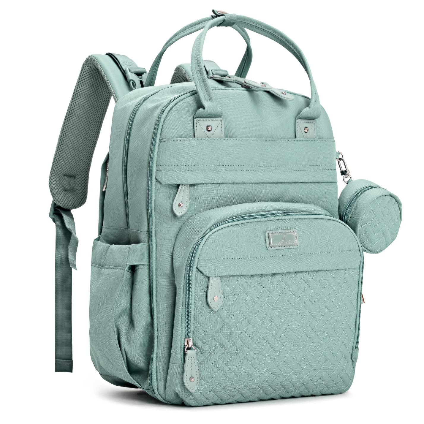 BabbleRoo Diaper Bag Backpack – Baby Essentials Travel Bag – Multi Function Water Resistant Diaper Bag, Travel Essentials Baby Bag with Changing Pad, Stroller Straps & Pacifier Case – Sage Green