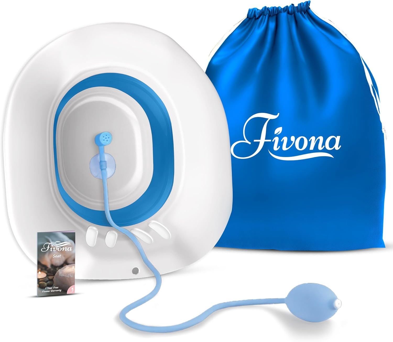 Fivona Sitz Bath for Toilet Seat with Massage Hand Flusher and Storage Bag; Postpartum Care and Hemorrhoid Treatment; BPA Free V Steam Kit; Perfect for Perineal Soak and Portable Bidet