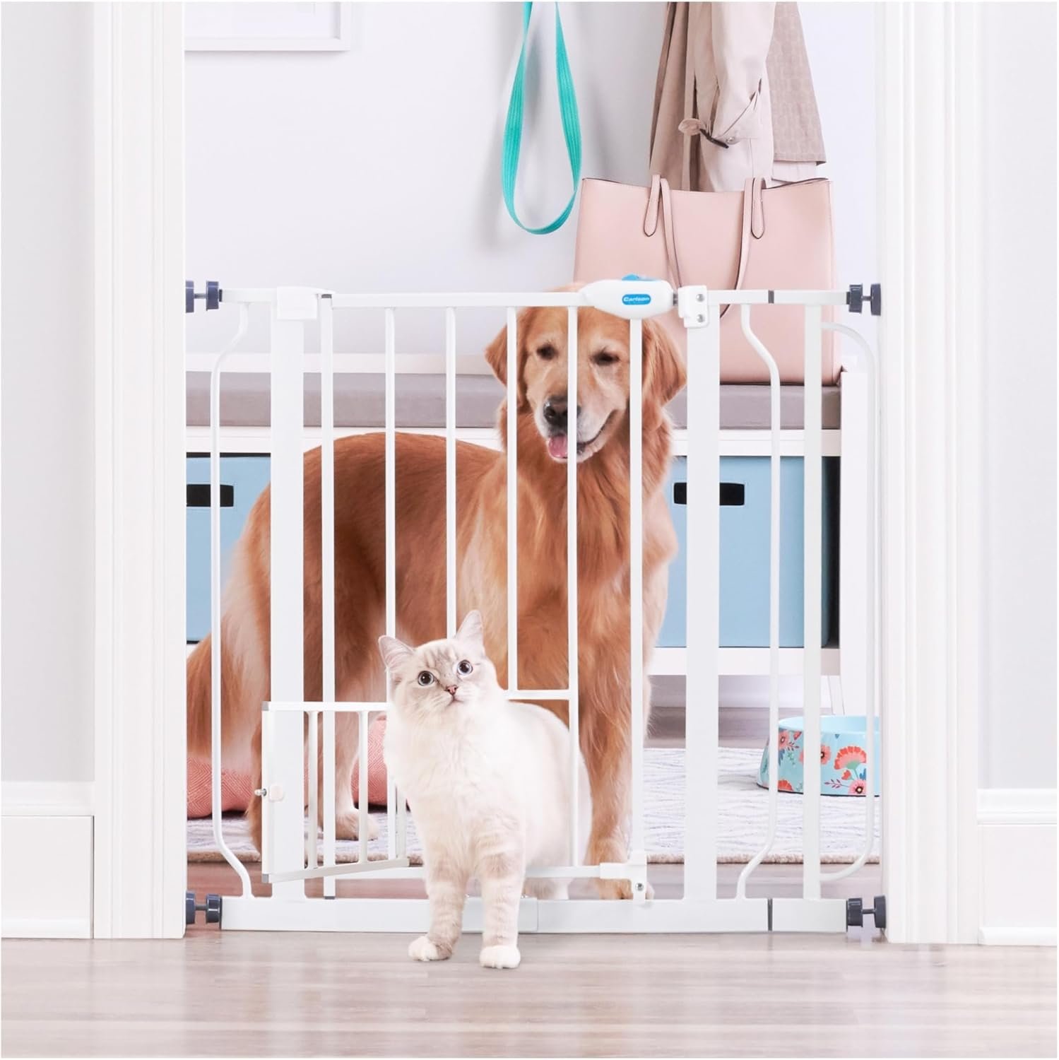 Carlson 29.5–36.5” Extra Wide Dog Gate with Small Pet Door, Walk-Through Pressure Mounted Metal Indoor Pet Safety Gate, Tested and Trusted by Pet Parents, American Designed, American Owned