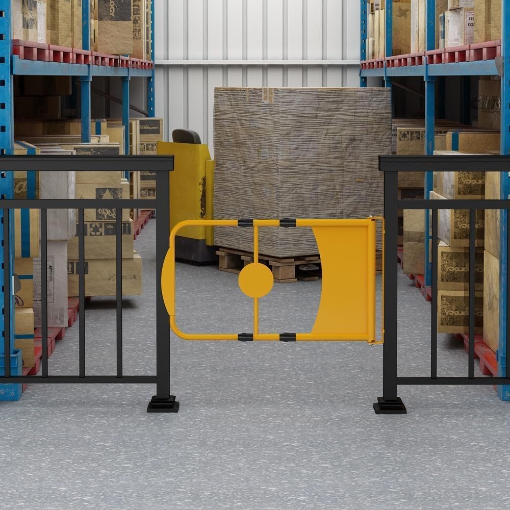 Yeeoy 24″ to 40″ Warehouse Safety Gate, Universal Spring-Loaded Safety Swing Gate, Adjustable Manual-Closing Swing Gate for Square or Round Post Mount, Powder Coated Yellow