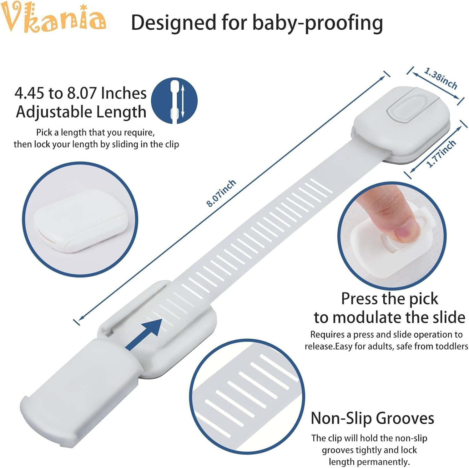 12 Pack Vkania Baby Proofing Cabinet Strap Locks – Child Safety Drawer Cupboard Oven Refrigerator Adhesive Locks – Adjustable Toilets Seat Fridge Latches – Kids Proof Kit – No Drilling