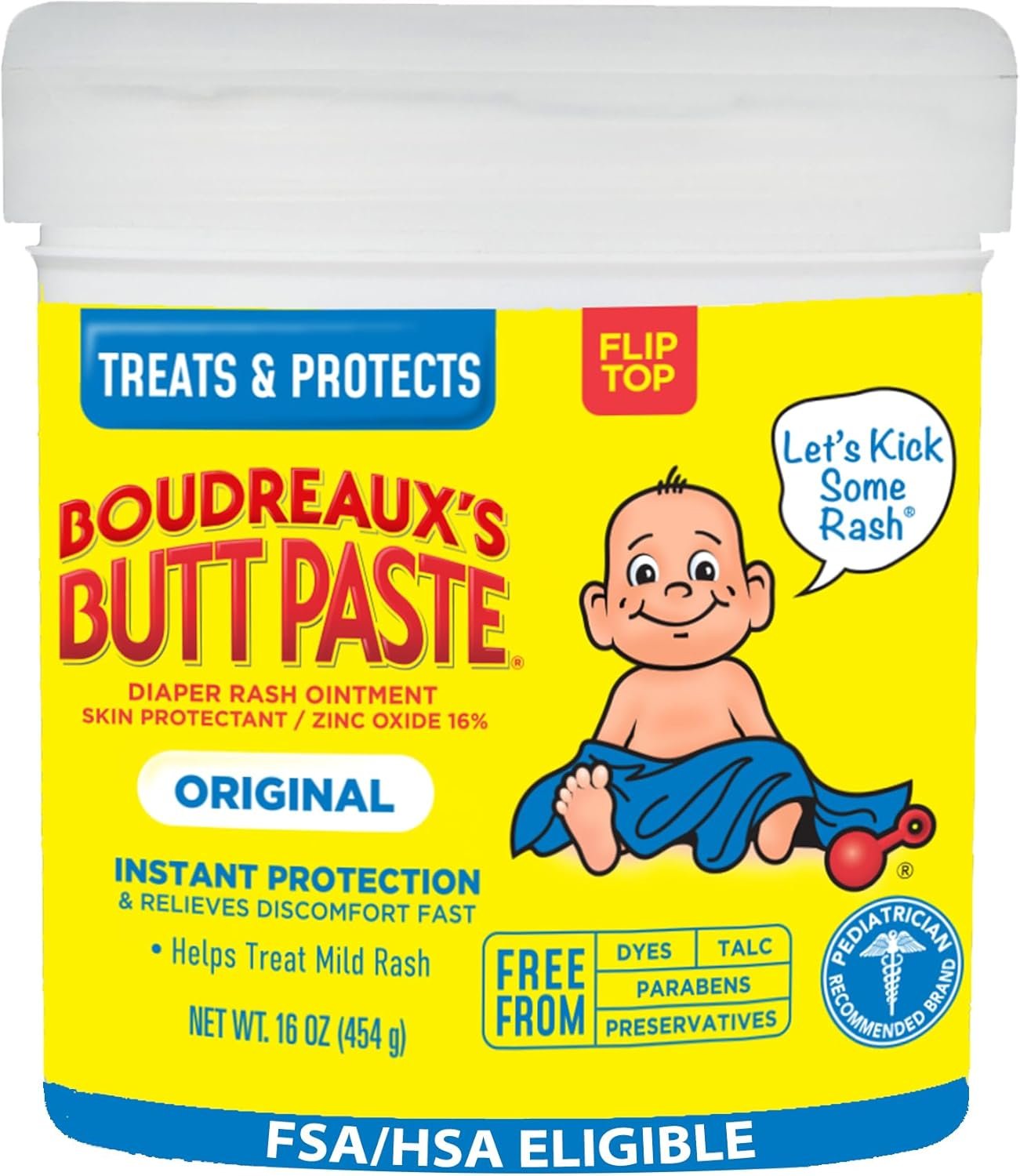 Boudreaux’s Butt Paste Original Diaper Rash Cream for Baby, Ointment With Zinc Oxide, 16 oz Jar
