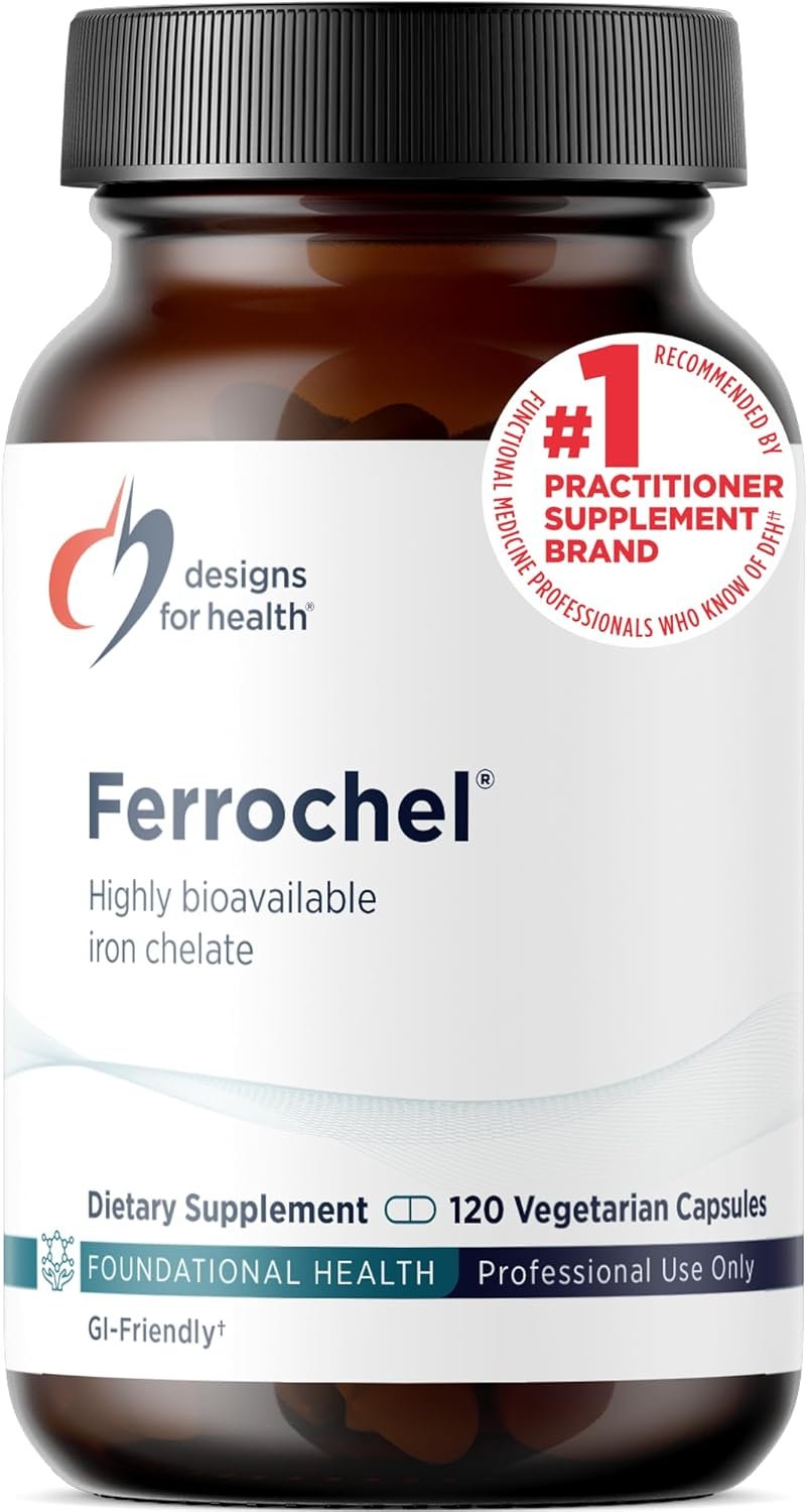 Designs for Health Iron – Vital for Energy Production, Immune & Brain Health, High Absorption Ferrochel Chelated Iron for Women & Men as Ferrous Bisglycinate Chelate – Pregnancy Safe (120 Vegan Caps)