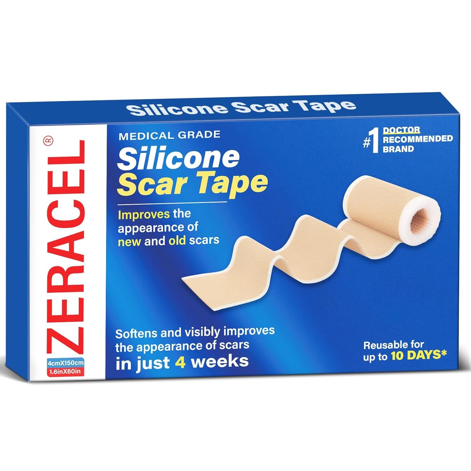 Silicone Scar Tape- Reusable Medical-Grade Silicone Scar Sheets for C-Section Surgery, Breast, Acne, and Keloid Scars – Invisible, Soft, 1.6″X 59″ Roll-1.5M