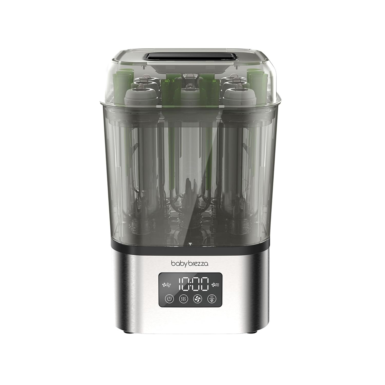 Baby Brezza 10 Minute SuperQuick Bottle Sterilizer + Dryer – Large 8 Bottle Capacity – Steam Sanitization – Universal Fit for All Bottles: Plastic + Glass + Pacifiers + Breast Pump Parts, Stainless