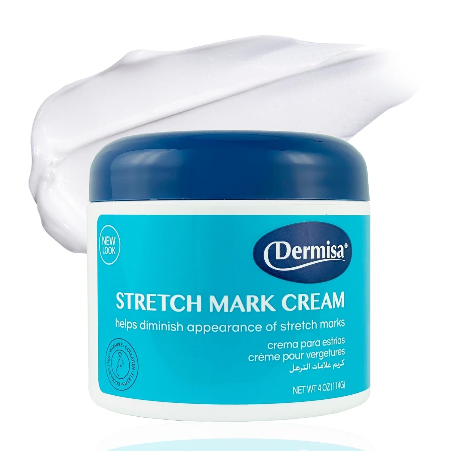 Dermisa Stretch Mark and Scar Cream with Cocoa Butter, Collagen, Elastin and Vitamin E – Intensive Body Moisturizer for Elasticity and Skin Repair – 4 Oz