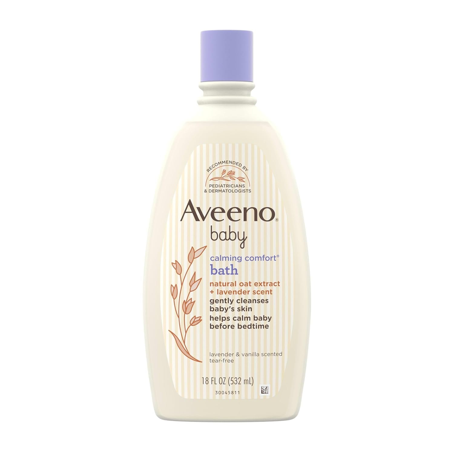 Aveeno Baby Nighttime Calming Comfort Bath, Body & Hair Wash with Relaxing Lavender & Vanilla Scents & Natural Oat Extract, Tear-Free Formula, Paraben-, Phthalate- & Soap-Free, 18 Fl. Oz
