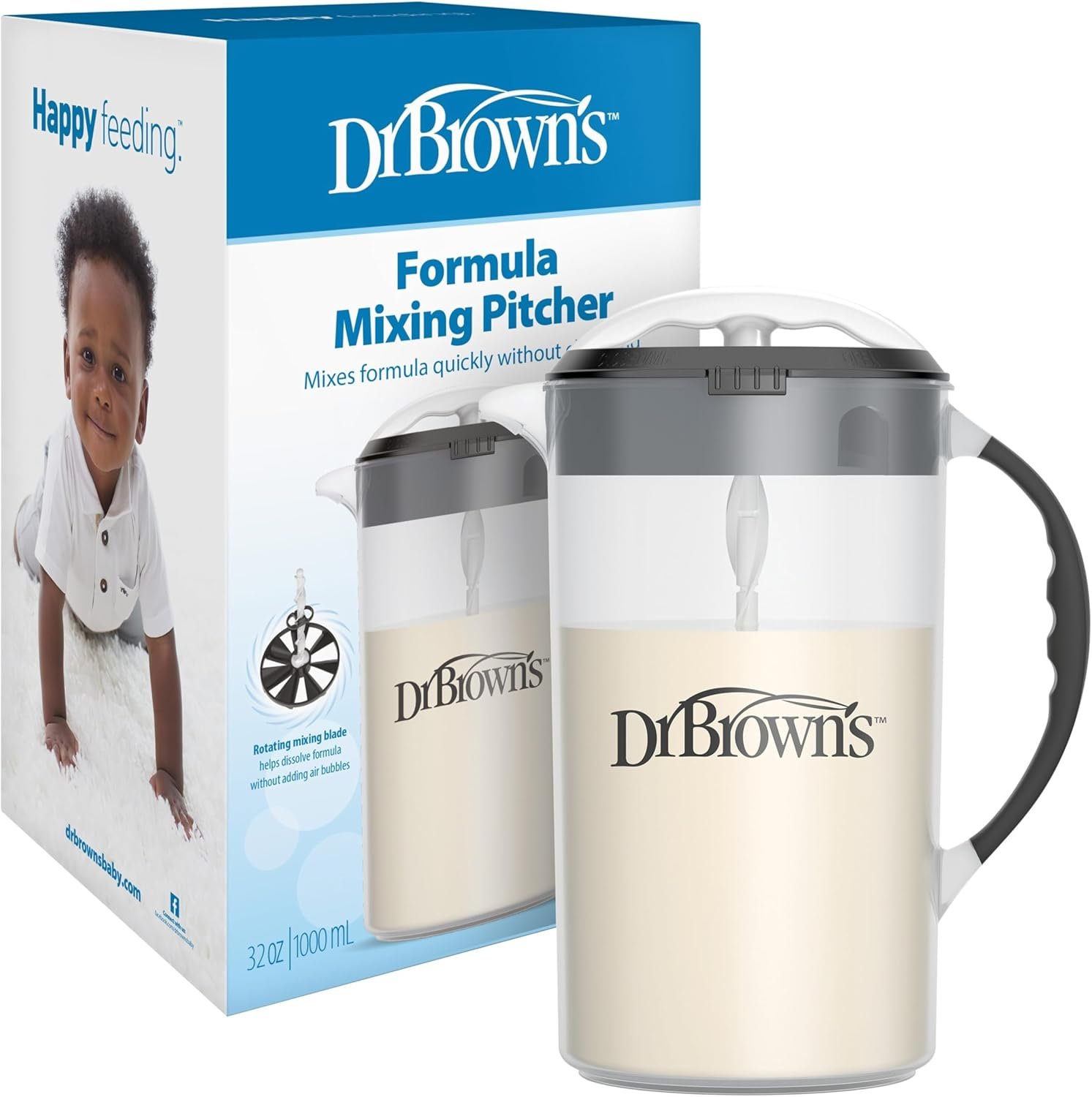 Dr. Brown’s Baby Formula Mixing Pitcher with Adjustable Stopper, Locking Lid & No Drip Spout, Black, BPA Free, 36oz, 1 Pack