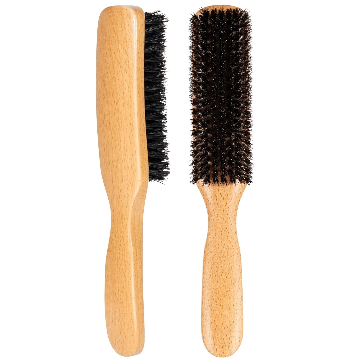 Slick Back Hair Brush for Women Men, Natural Soft Boar Bristle Hair Brush for Thin & Fine Hair, Medium Hardness Smoothing Hairbrush for Polishing, Deepening & Styling