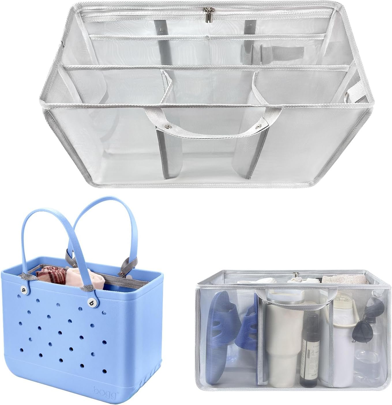 XYFuuee Beach Bag Organizer Inserts for X Large Bogg Bag Accessories, Original XL Lightweight Mesh Insert Divider Pouch, Organizing Rubber Tote Bags, Save Storage Space (Gray) | Accessories, Original XL, Lightweight, Divider Pouch, Organizing, Save Storage Space