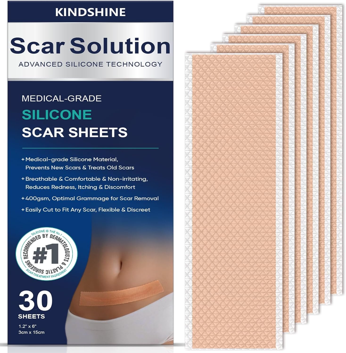 30PCS Medical Grade Silicone Scar Sheets, Advanced Scar Treatment & Prevention for Surgical, Burn, Hypertrophic & Keloid Scars, Flexible & Discreet Strips(1.2″x6″)