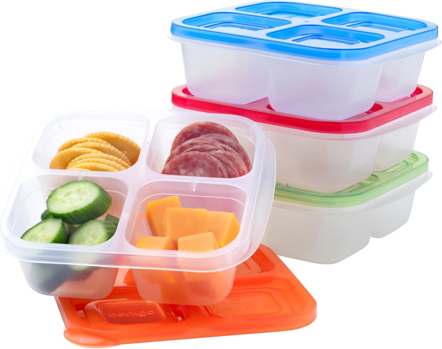 Bentgo Easyboxes 4-Compartment Snack Containers – 8-Piece Set with 4 Trays & 4 Custom-Fit Lids to Seal in Freshness – Reusable Food Storage & Meal Prep Bento BPA-Free Containers (Classic)