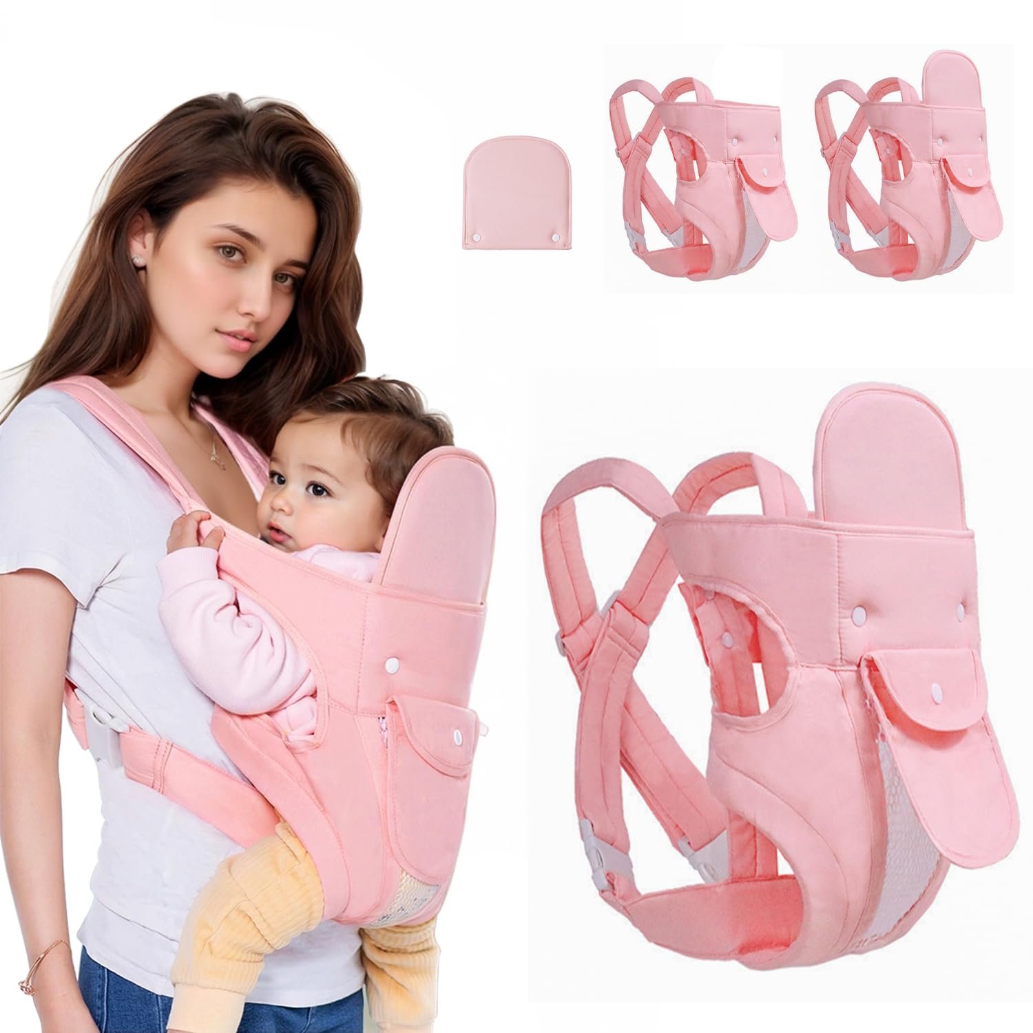 4-in-1 Baby Carrier Newborn to Toddler, Infant Carrier Ergonomic Adjustable Holder Portable Convertible Front and Back Backpack Carry for Infants Toddlers Babies 7-45 Pounds (Pink)