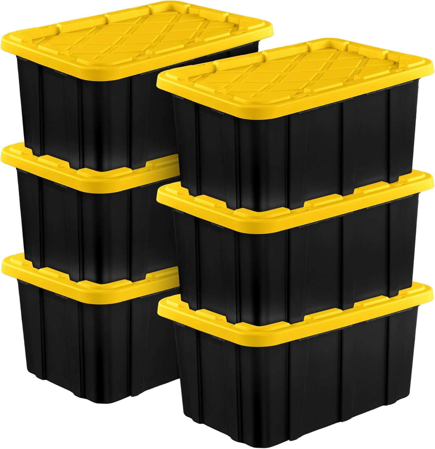 Sterilite 6-Pack Industrial Tote, Plastic Storage Container Bins with Lids, 17 Gallon – Heavy-Duty Organizing Containers for Closet, Bathroom, and Office