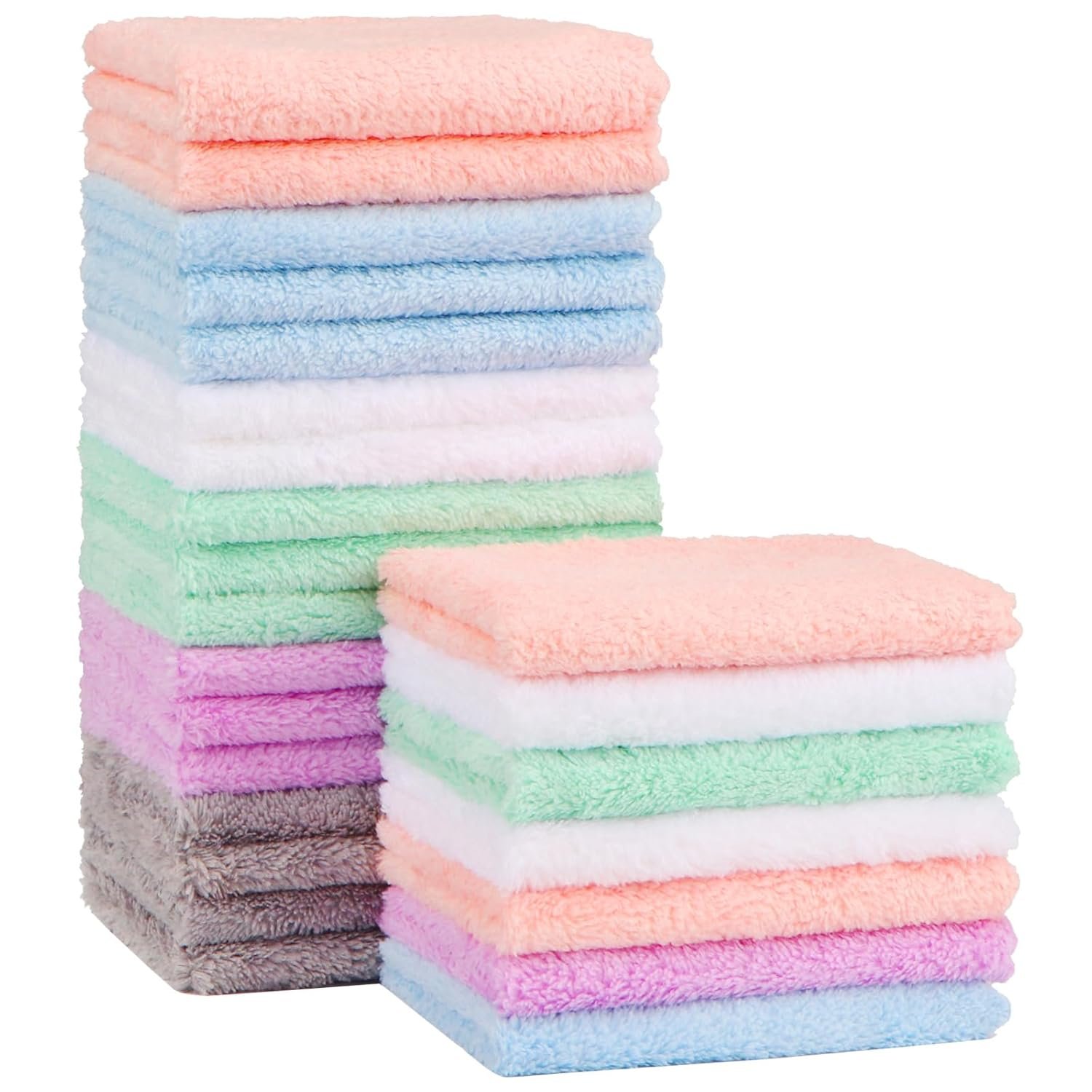 Orighty Baby Washcloths 24-Pack(7”x9”), Microfiber Coral Fleece Baby Towels, Super Soft and Absorbent Wash Cloths for Newborns, Infants and Toddlers, Gentle on Delicate Skin for Face Hands and Body
