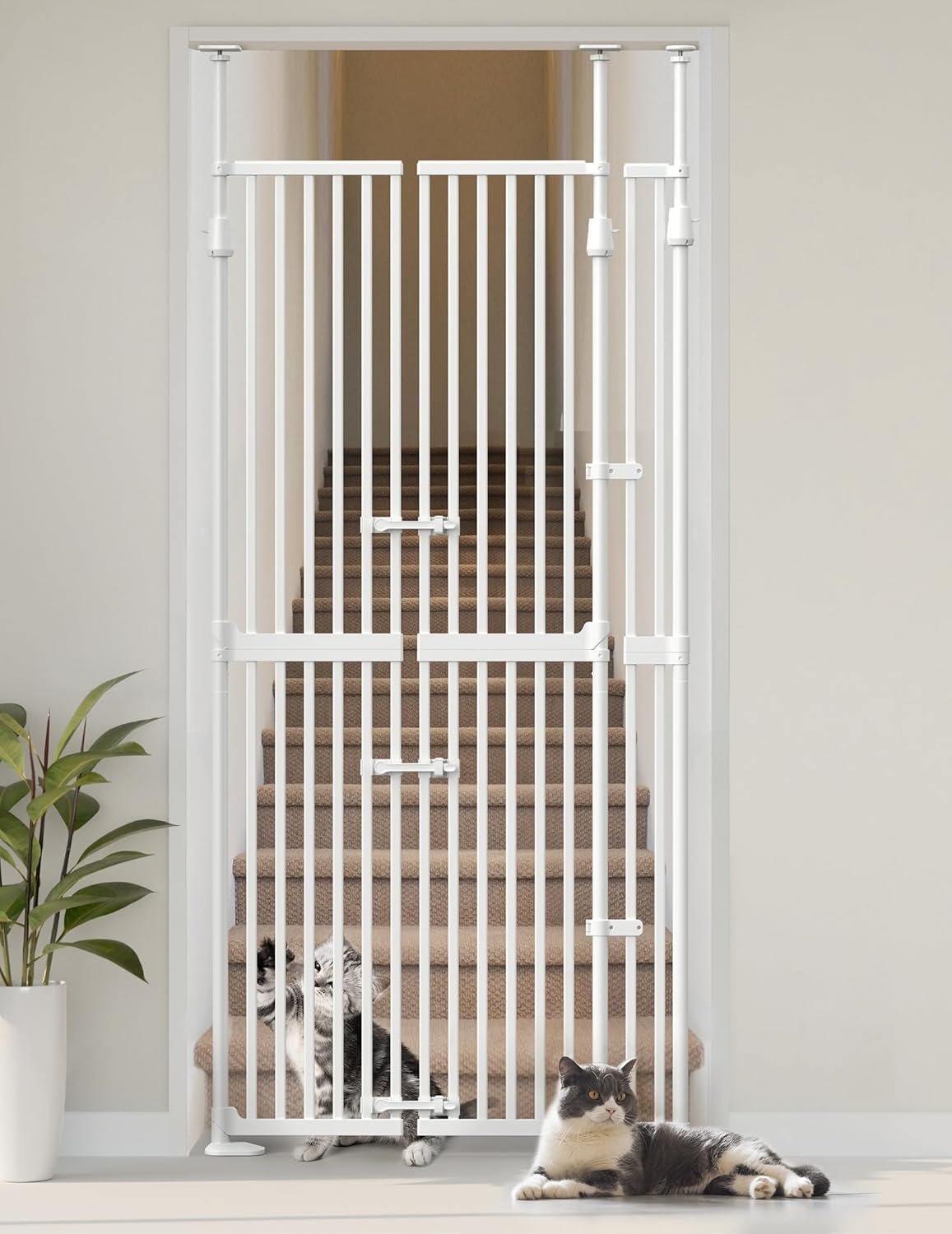 Extra Tall Cat Gate for Doorway: 74.8″-90.5″ Tall Cat Gates for Pet 30.3″-38.2″ Wide Pressure Mount No Wall Drilling for Indoor Stairs Doorway Room Door Dog Safety Barrier No Toddler