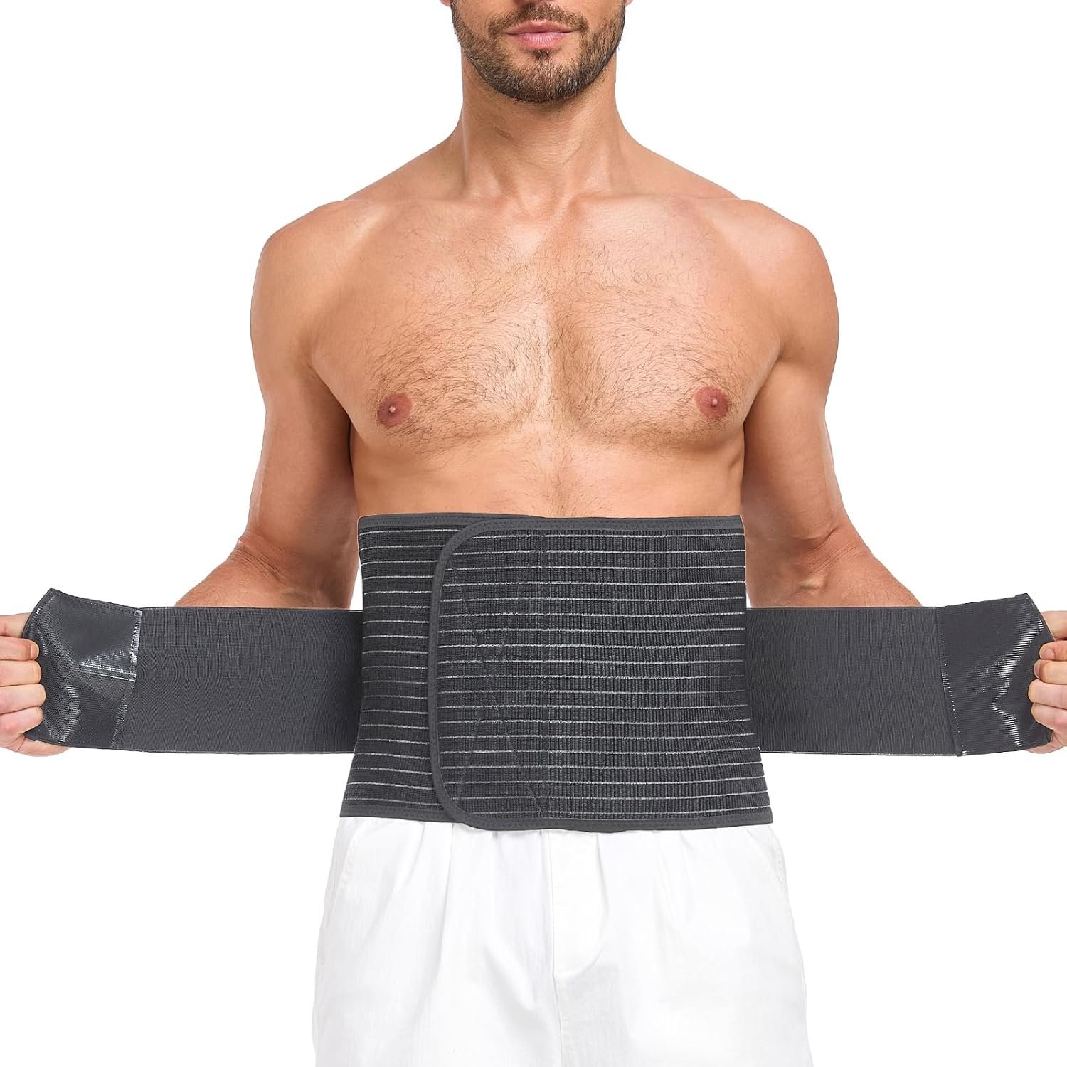 Abdominal Binder for Men and Women – Post Surgery & Postpartum Recovery Hernia Support Belt Waist Trainer for Men Adjustable Compression Wrap (Black,M)