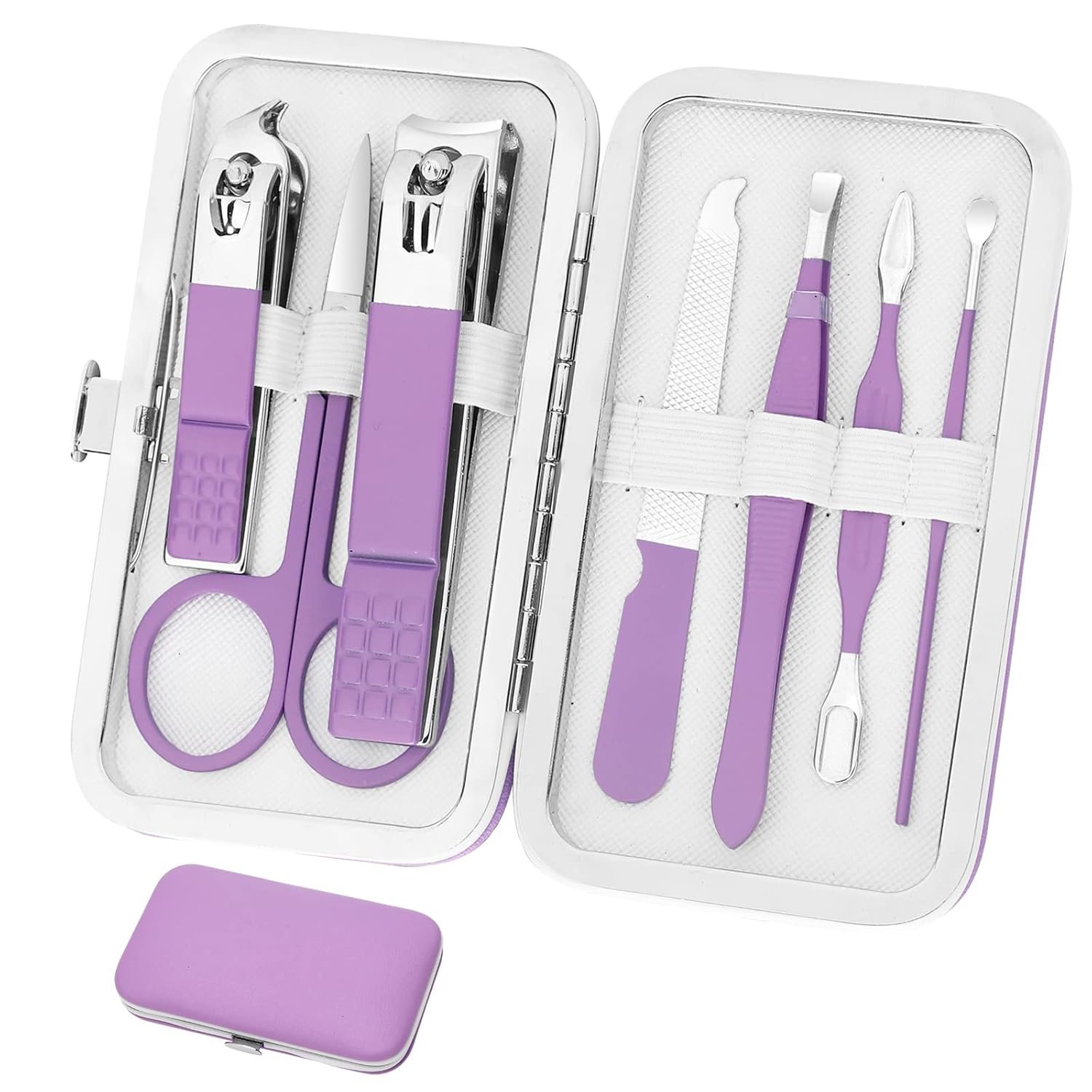 Aceoce Manicure Set Women’s Nail Clipper Set Nail Kit with Travel Case – Purple, Stainless Steel, Compact, Curved Edge, Perfect for Travel & Everyday Use