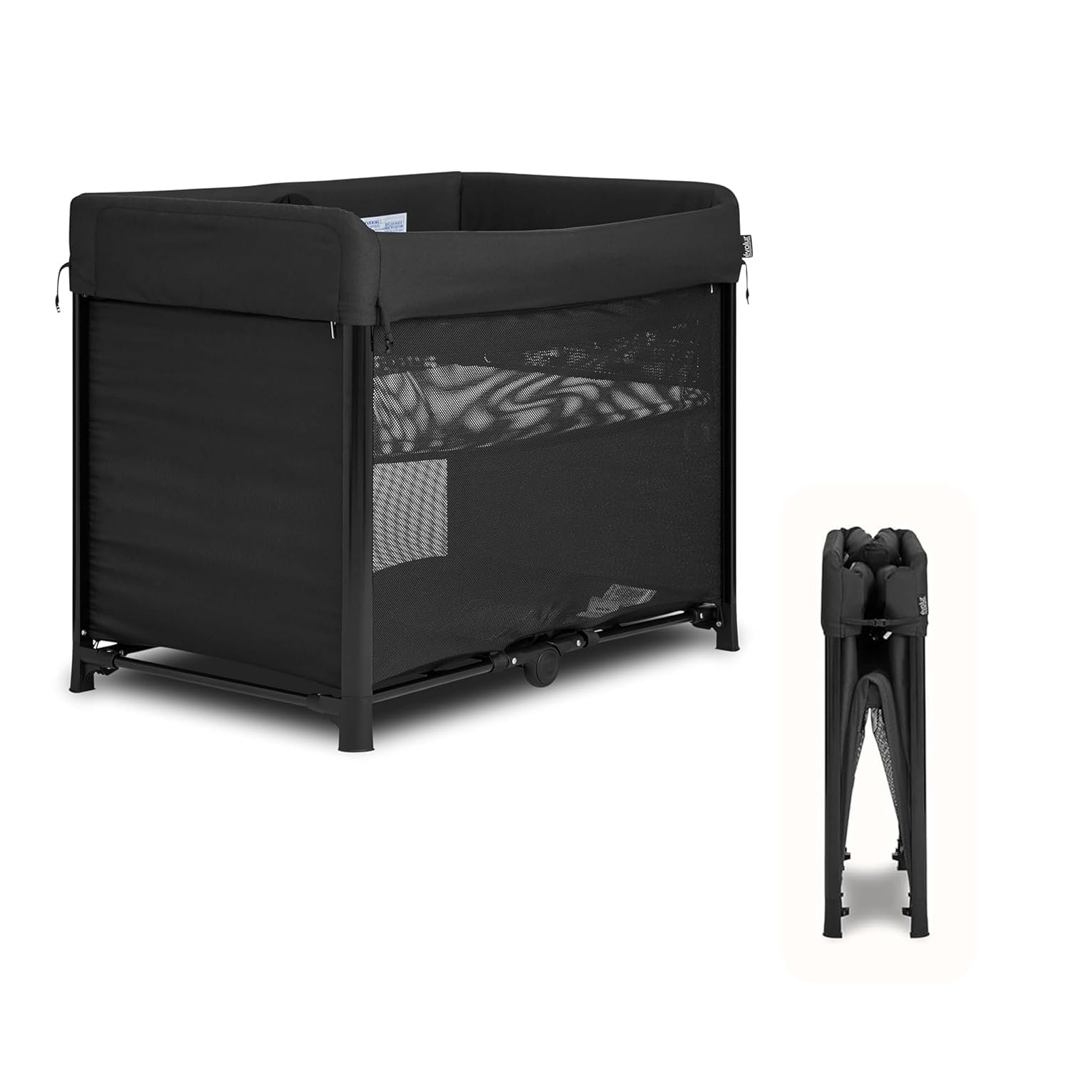 Evolur Zane Portable Playard – Foldable, Removable Mattress, Easy to Use Baby Bassinet for Travel & Home, Black