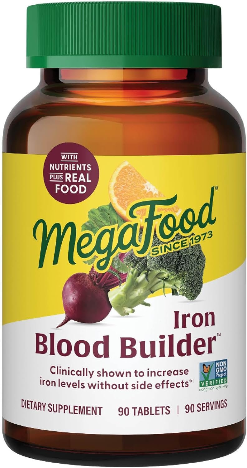 MegaFood Blood Builder Iron Supplement for Women & Men – Increase Iron Levels Without Side Effects – Combats Fatigue – with Vitamin B12, Folic Acid & Vitamin C for Absorption – Vegan – 90 Tablets