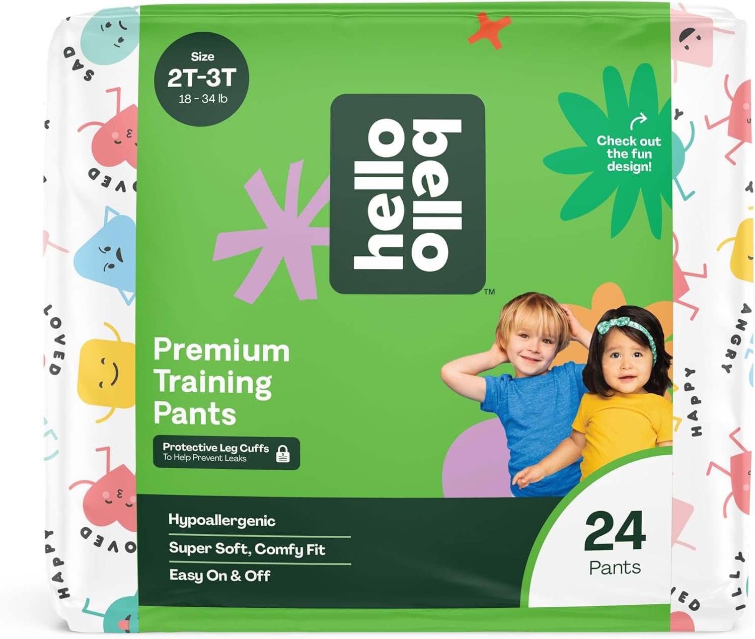 Hello Bello Premium Training Pants 2T-3T, All About Feelings Design, 24ct Jumbo Pack