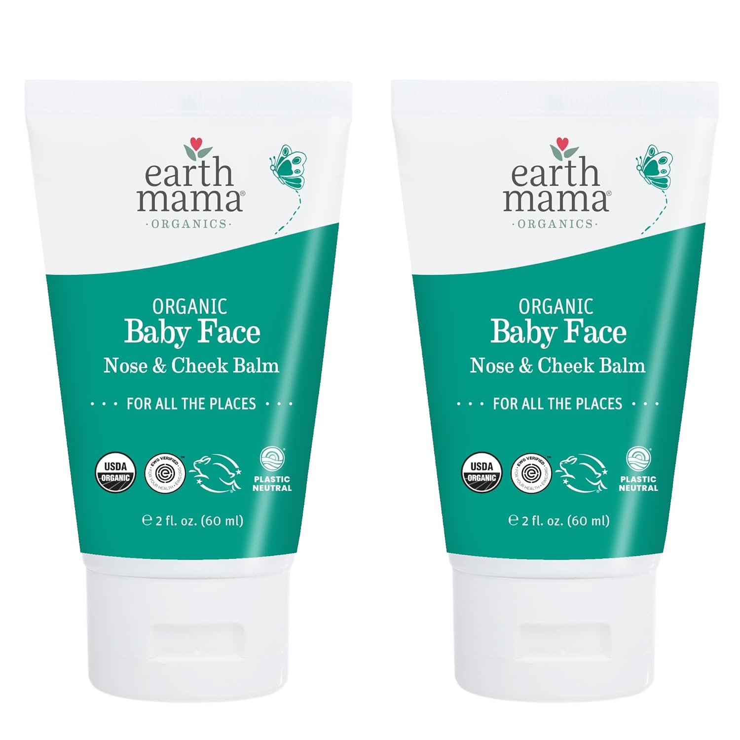 Earth Mama Organic Baby Face Nose & Cheek Balm | Moisturizer with Calendula Oil for Dry Skin Care, Natural Petroleum Jelly Alternative (2-Fluid Ounce, 2-Pack)