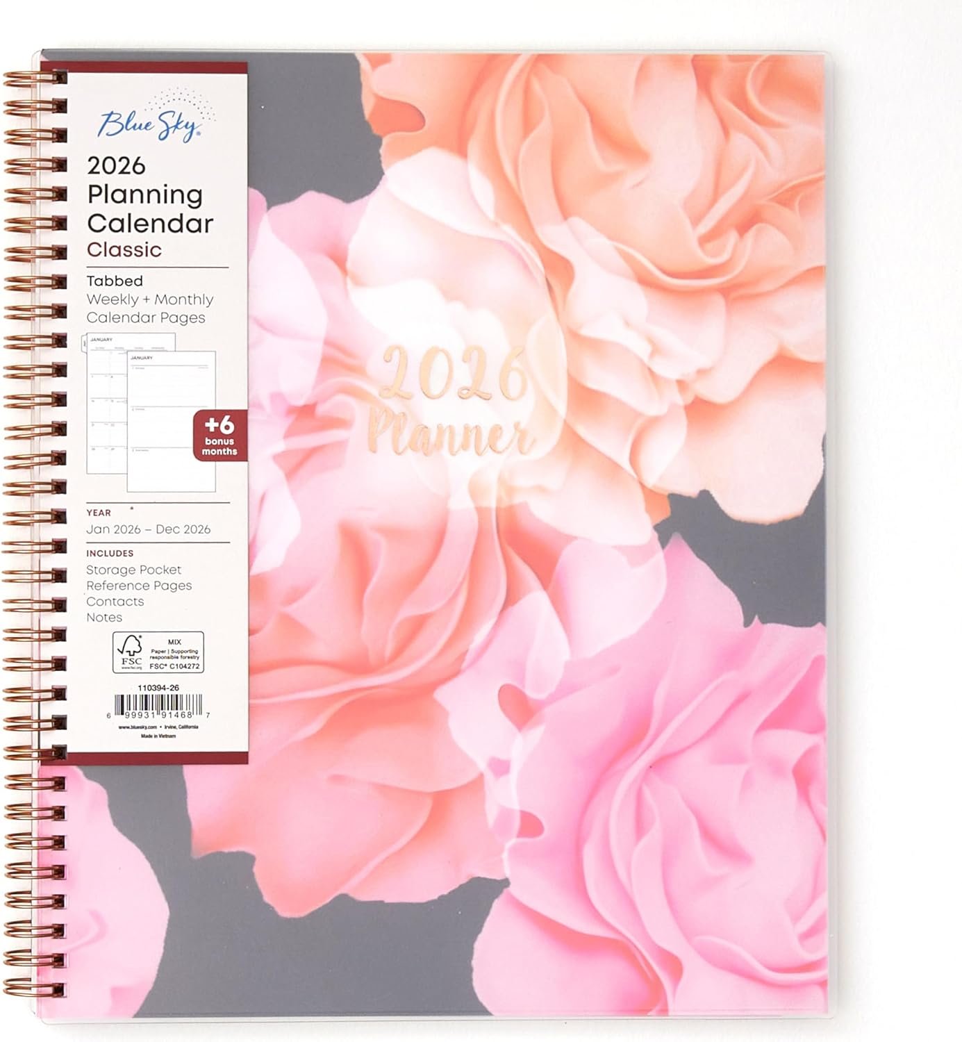 Blue Sky 2026 Weekly and Monthly Planner Calendar, January 2026 – December 2026, 8.5″ x 11″, Flexible Cover, Laminated Tabs, Durable Twin Wire Binding, Storage Pocket, Joselyn