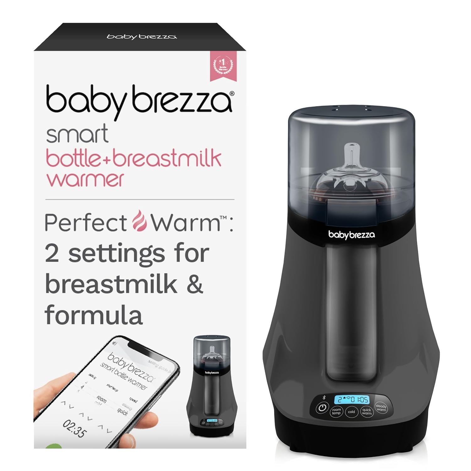 Baby Brezza Smart Baby Bottle Warmer, Breastmilk Warmer + Defroster – Free App – Different Temperatures for Breastmilk + Formula – Universal Fit for All Bottles + Milk Bags – Calentador de Biberones
