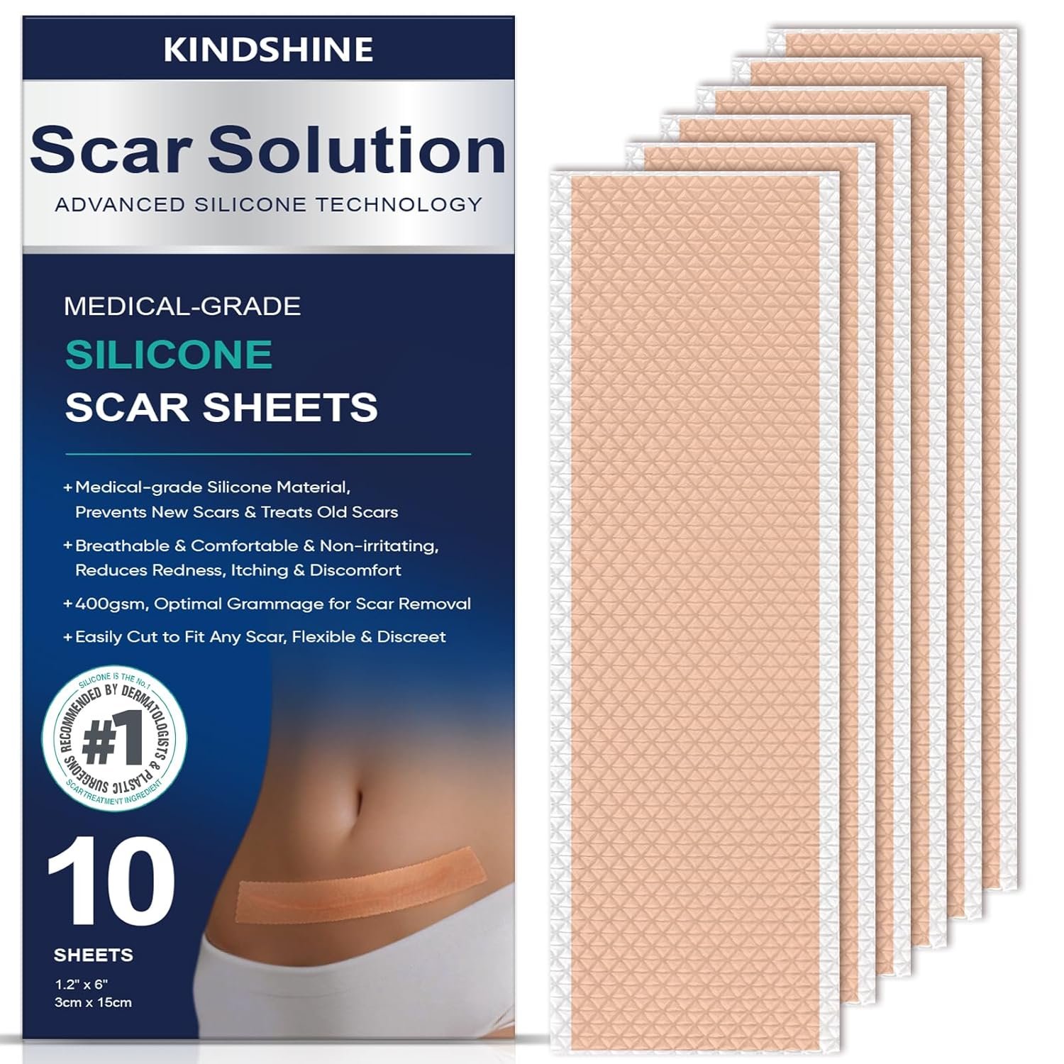 10PCS Medical Grade Silicone Scar Sheets, Advanced Scar Treatment & Prevention for Surgical, Burn, Hypertrophic & Keloid Scars, Flexible & Discreet Strips(1.2″x6″)