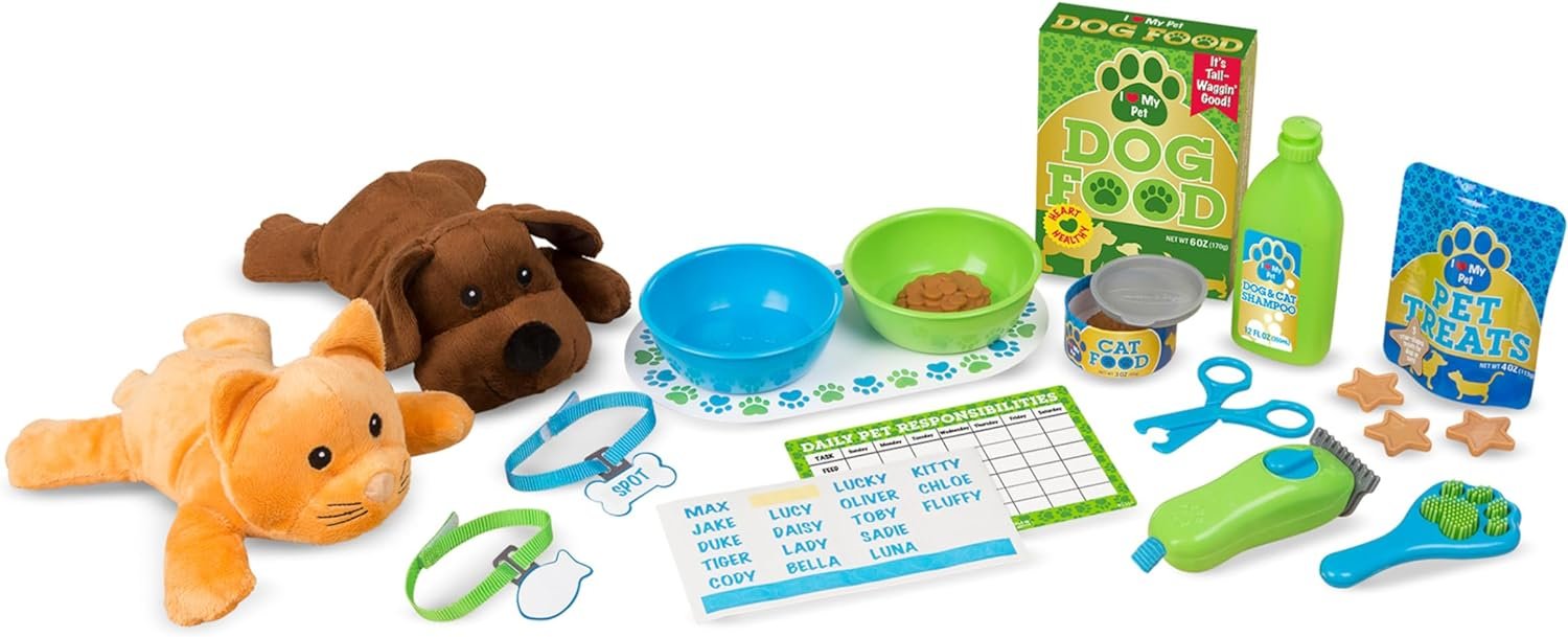Melissa & Doug Feeding and Grooming Pet Care Play Set Pretend Play Vet Toy Veterinarian Kit for Kids